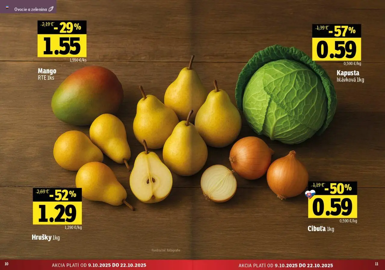 Nové Fresh akcie – leták je platný od 09.10.2025 | Strana: 6 | Produkty: Kapusta, Mango, Hrušky, Ovocie