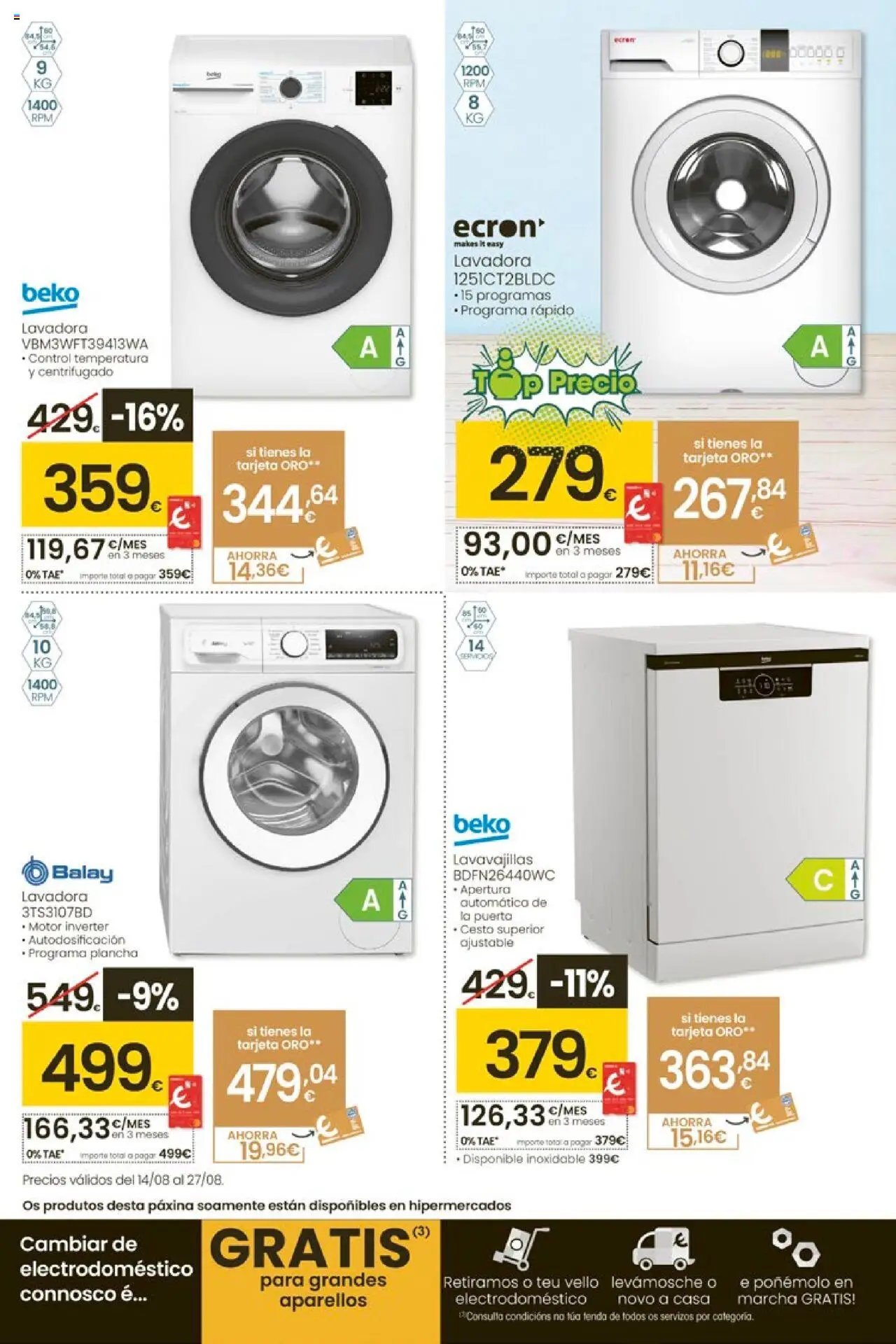Eroski - Ofertons para conquistarte │ válido desde el 14.08.2025 | Página: 44 | Productos: Lavadora, Lavavajillas, Plancha