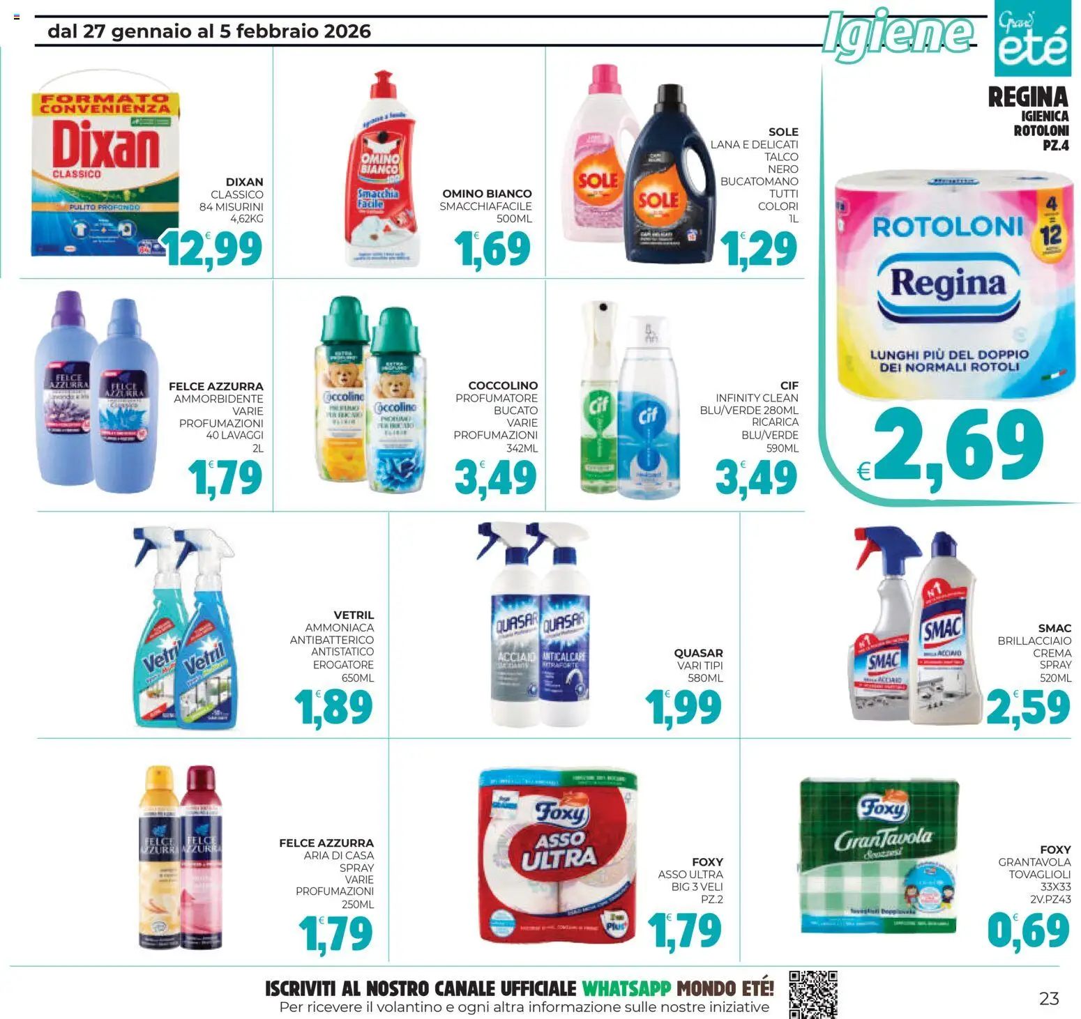 Volantino Eté del 27.01.2026 | Pagina: 23 | Prodotti: Crema, Ammorbidente, Anticalcare, Talco