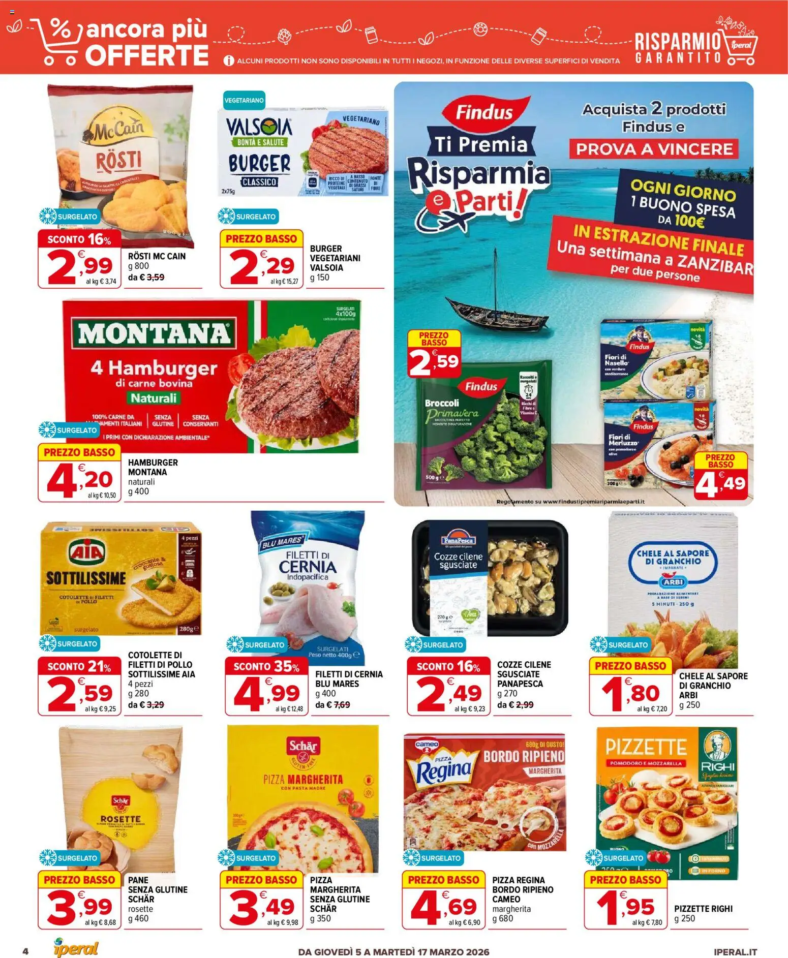 Volantino Iperal del 05.03.2026 | Pagina: 4 | Prodotti: Pizza, Pollo, Broccoli, Hamburger