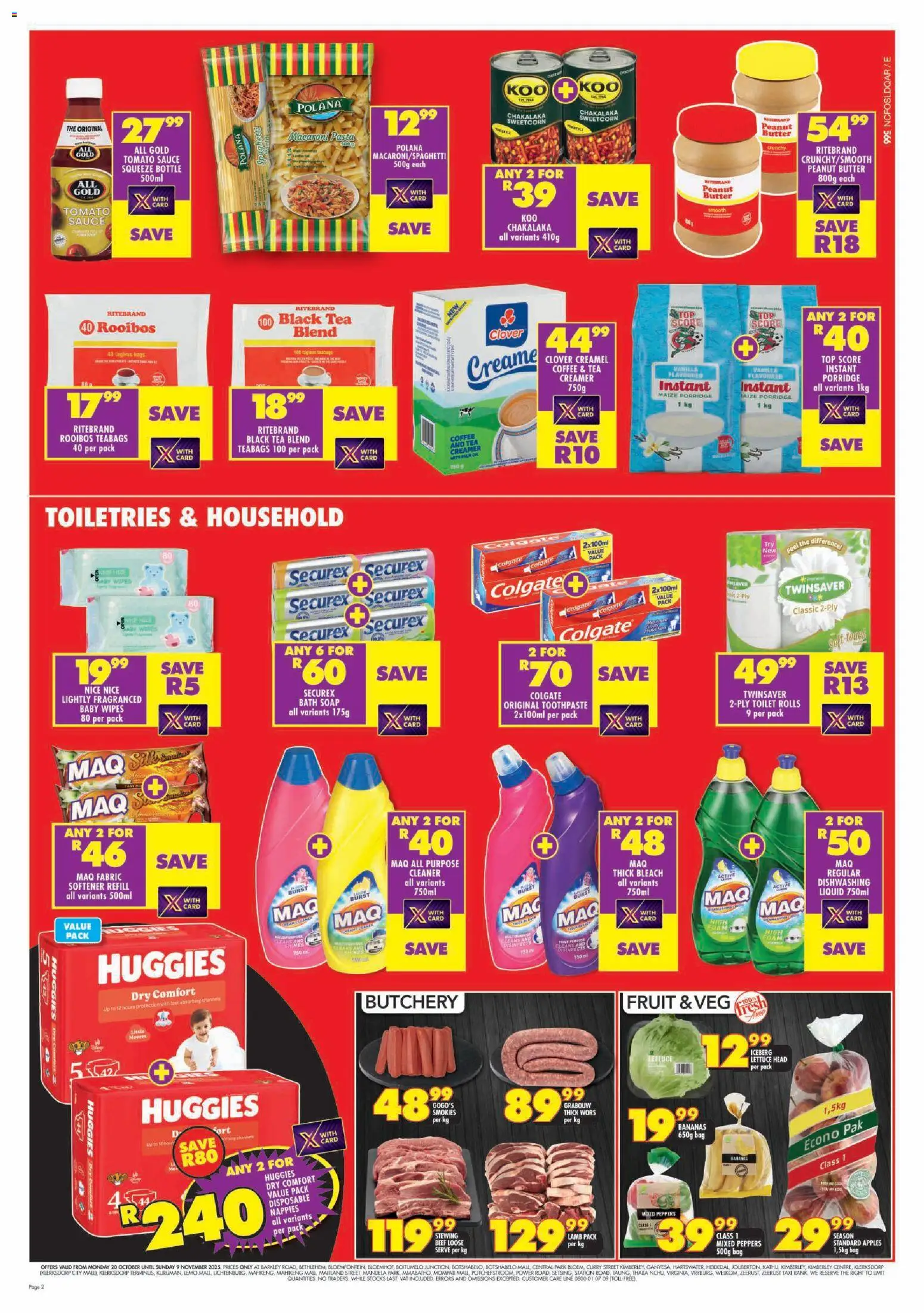 New Shoprite catalogue – valid from 20.10.2025 | Page: 2 | Products: Tea, Soap, Toothpaste, Fruit