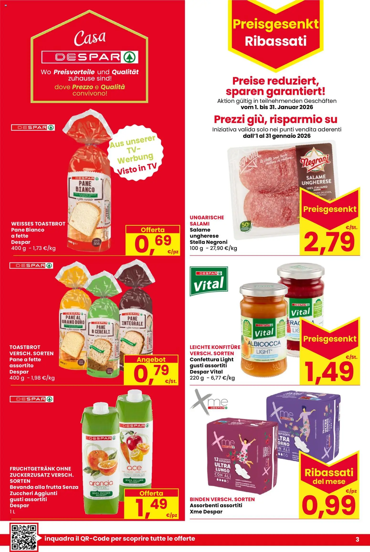 Volantino Despar del 22.01.2026 | Pagina: 3 | Prodotti: Salame, Cereali, Frutta, Arancia