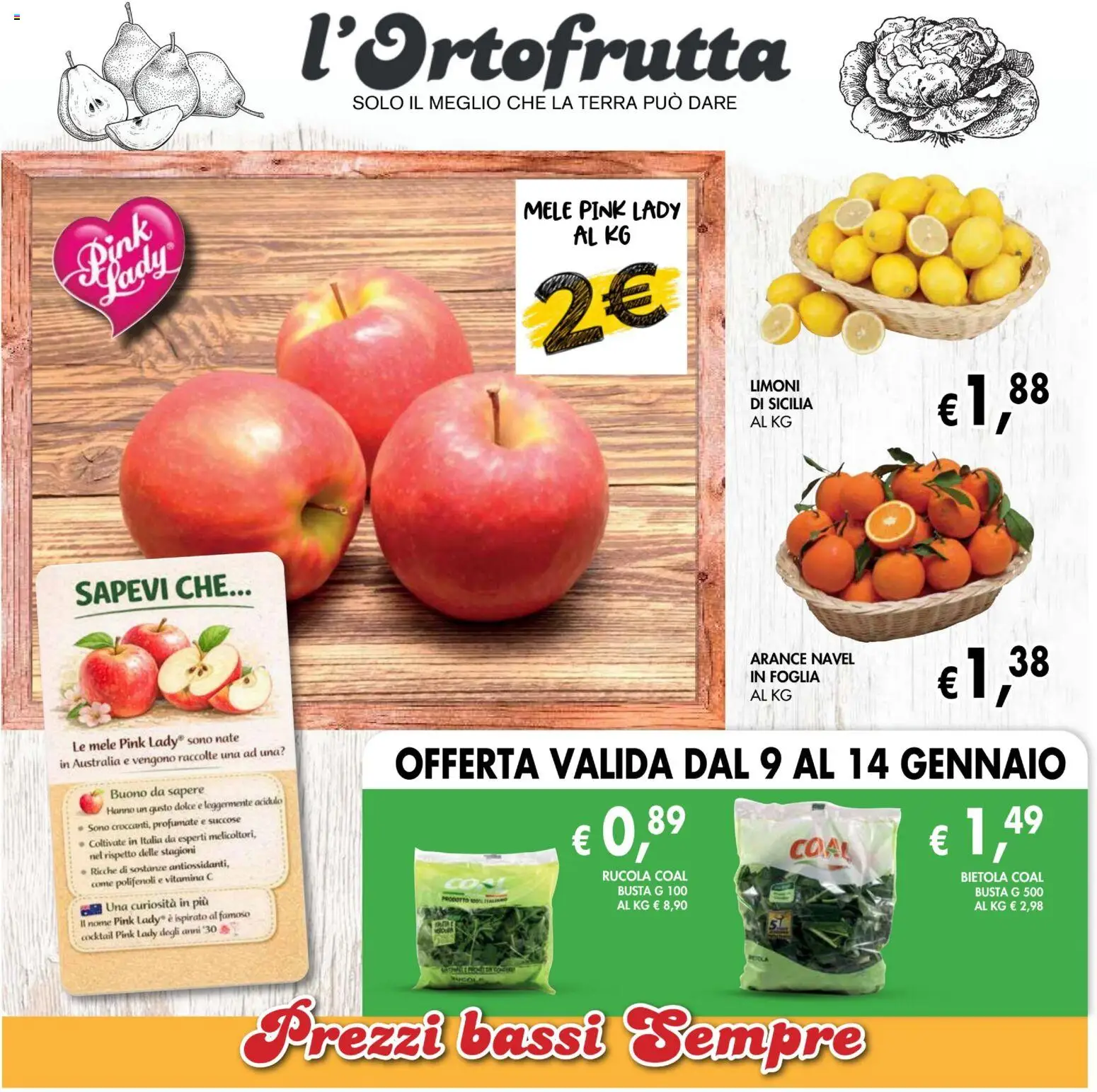 Volantino Coal del 09.01.2026 | Pagina: 2 | Prodotti: Mele, Arance, Rucola, Terra