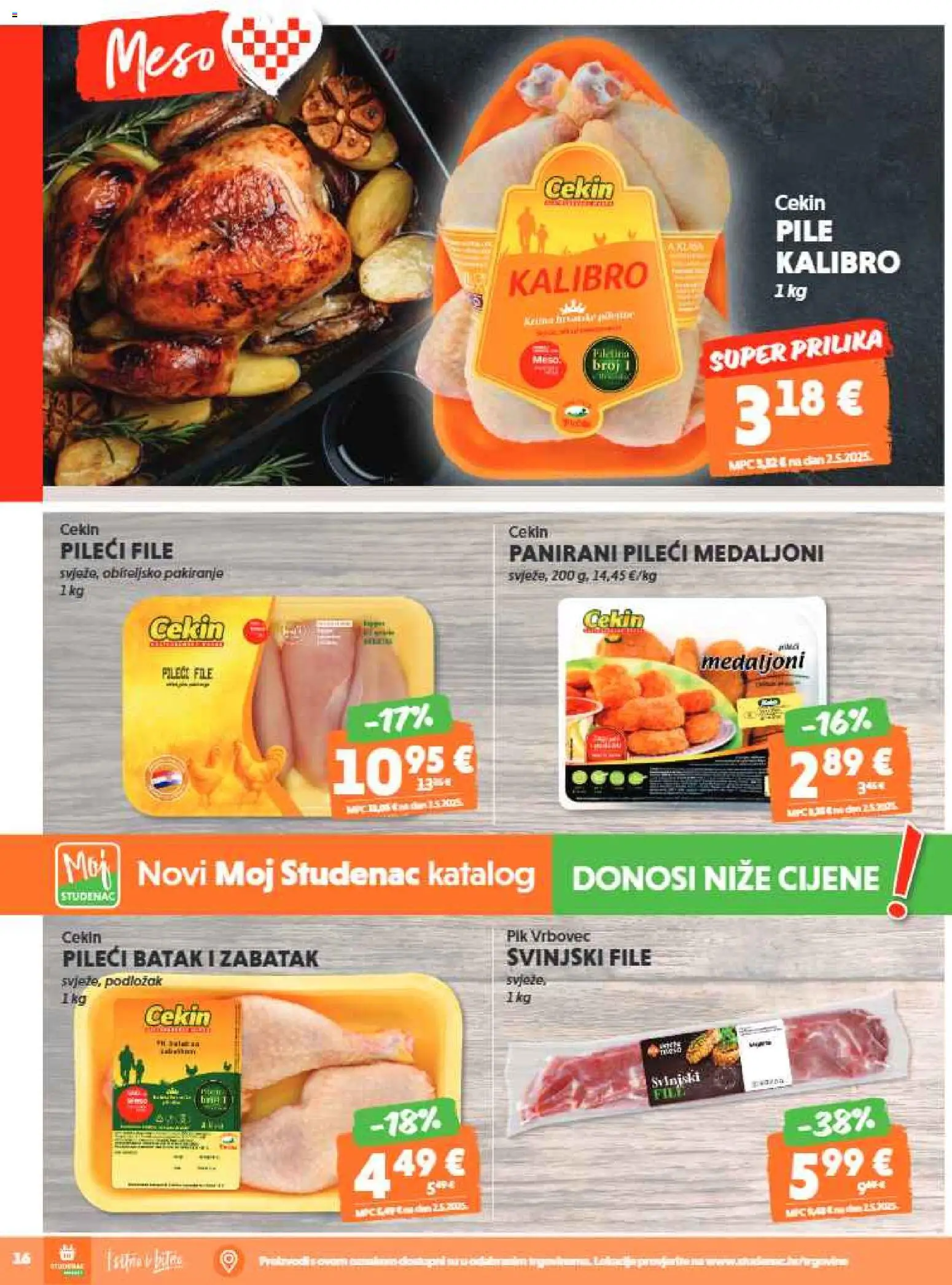 Studenac katalog | vrijedi od 25.03.2026 | Stranica: 16 | Proizvodi: Pileći medaljoni, Pileći file, Meso, Svinjski file