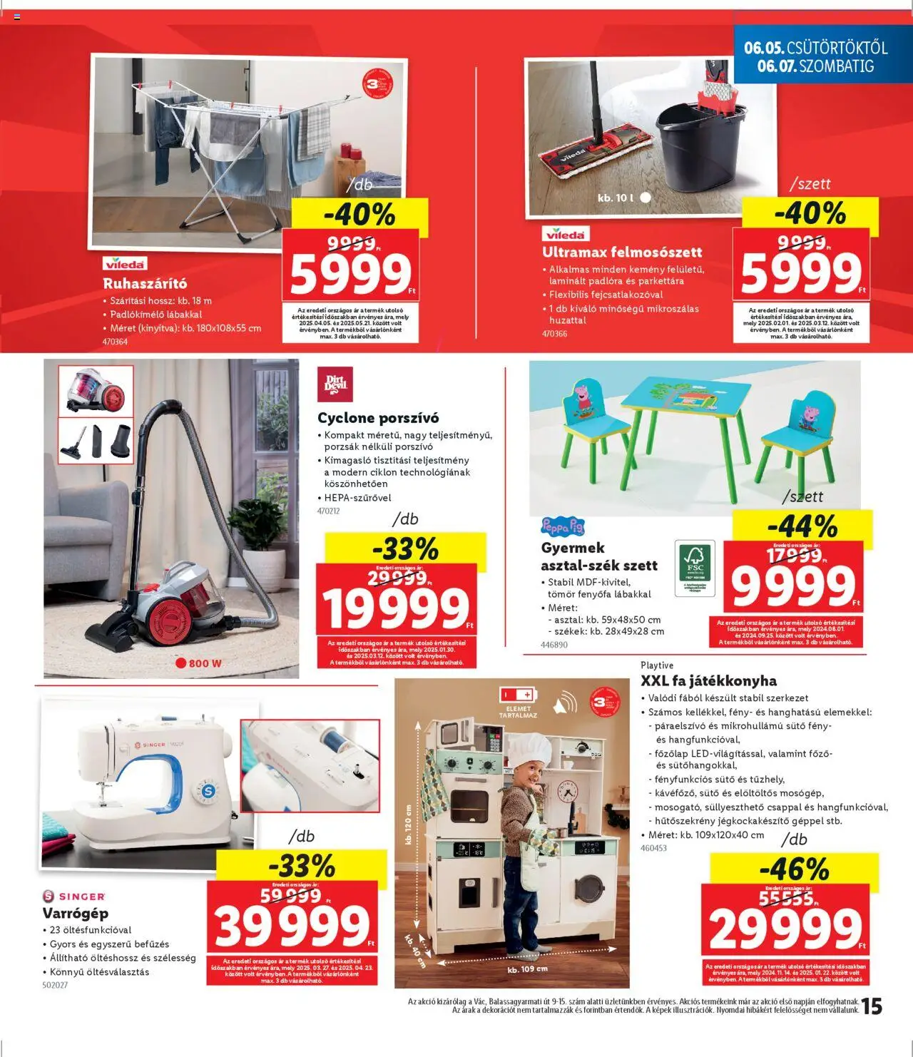 Lidl akciós ujság - amely érvényes a következő dátumtól: 05.06.2025 | Oldal: 15 | Termékek: Páraelszívó, Porszívó, Varrógép, Asztal