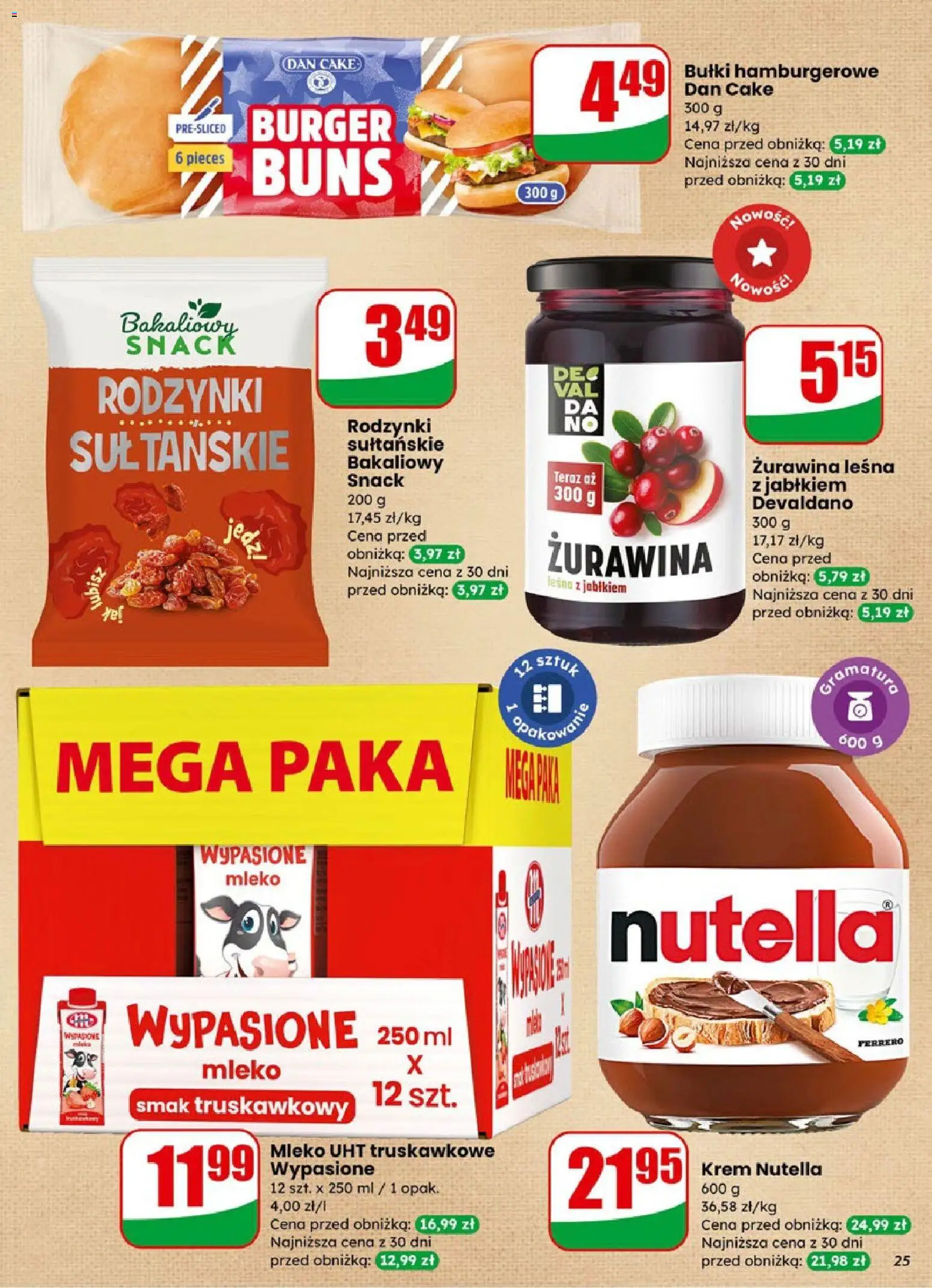 Dino Gazetka od 14.01.2026 | Strona: 25 | Produkty: Nutella, Żurawina, Mleko, Rodzynki