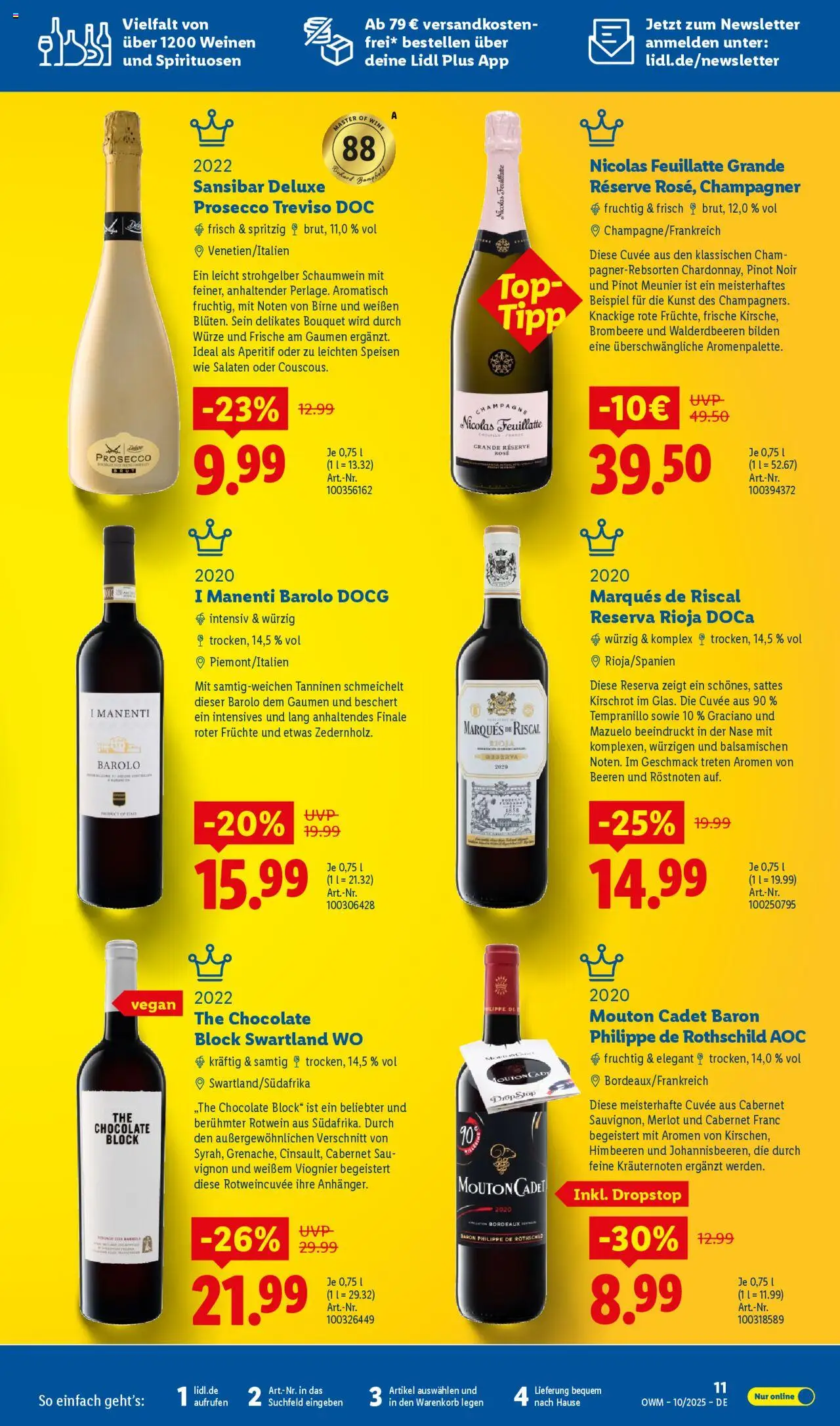 Lidl Wein & Spirituosen im Onlineshop – gültig ab 01.10.2025 | Seite: 11 | Produkte: Himbeeren, Rotwein, Merlot, Prosecco