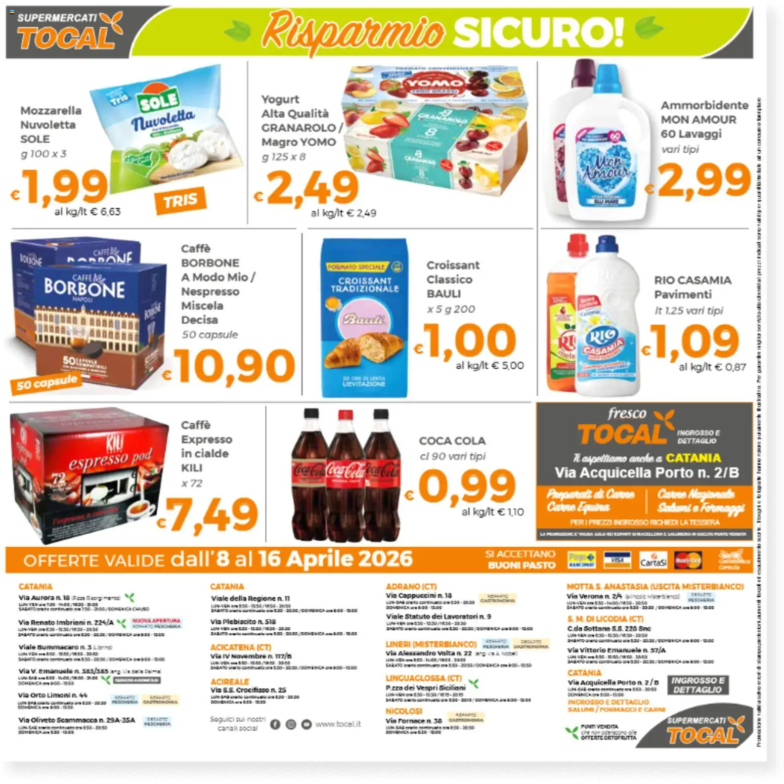 Volantino Tocal del 08.04.2026 | Pagina: 12 | Prodotti: Caffè, Ammorbidente, Mozzarella, Coca Cola