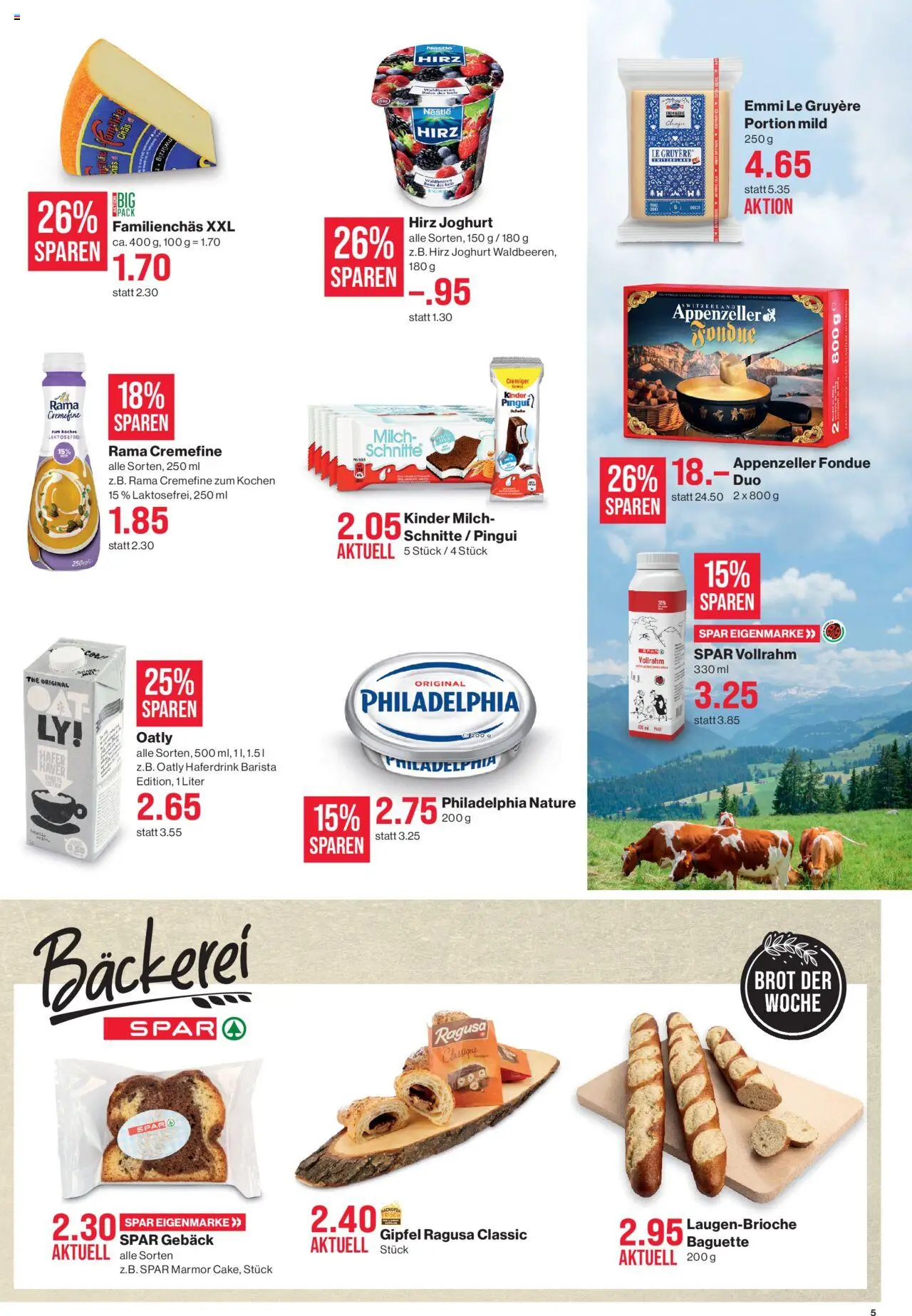 SPAR Aktionen – gültig ab 11.09.2025 | Seite: 5 | Produkte: Bäckerei, Baguette, Milch, Fondue