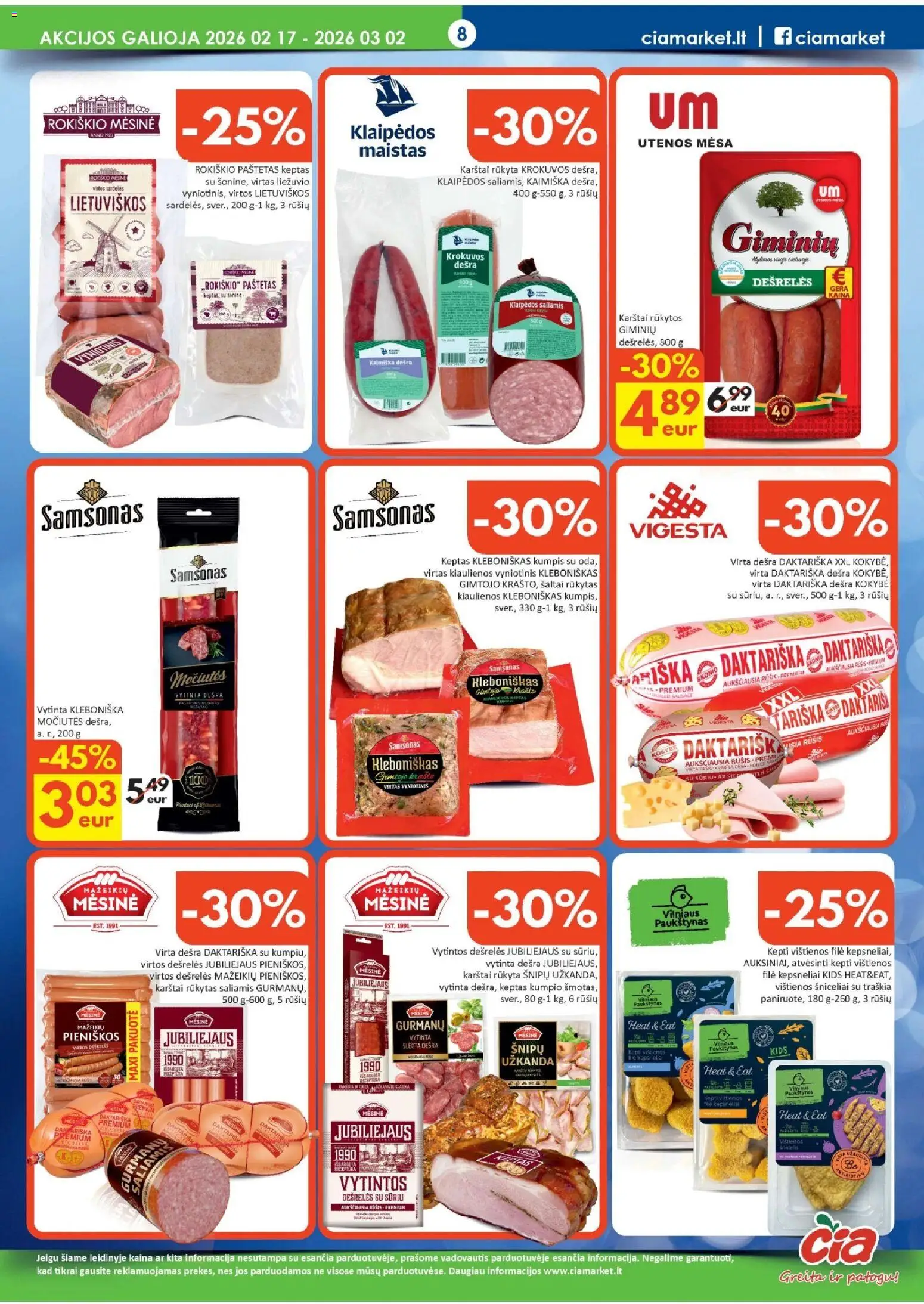 ČIA MARKET akcijos nuo 17.02.2026 | Puslapis: 8 | Prekių: Sardelės, Saliamis, Kumpis, Dešra