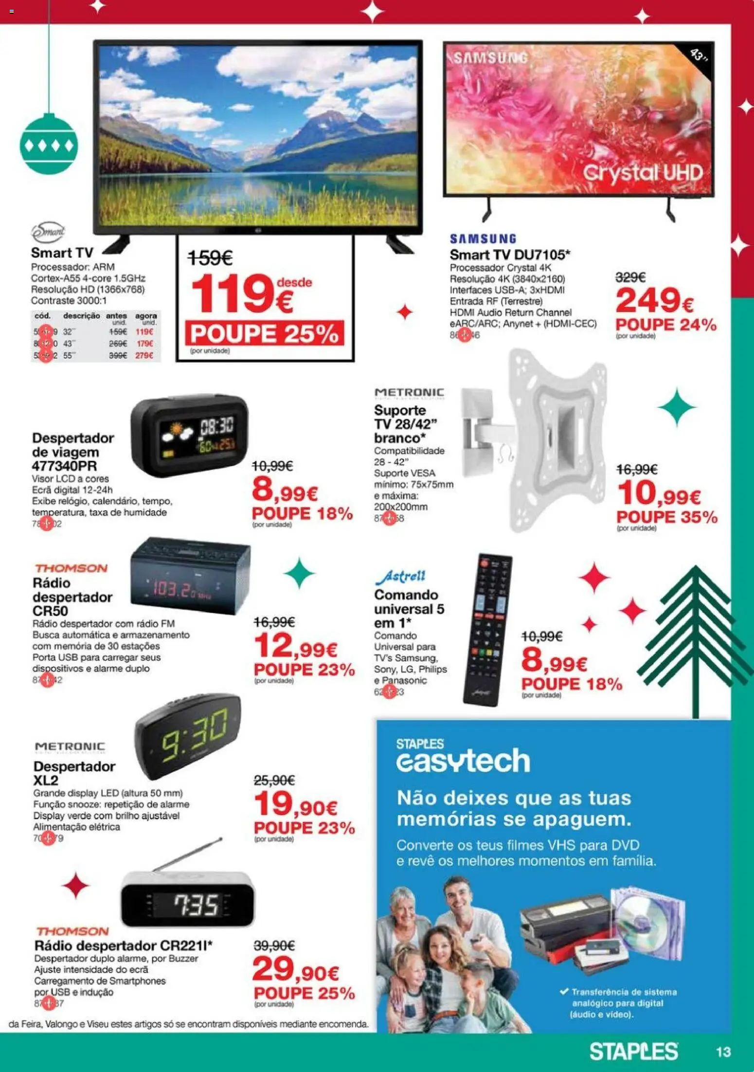 Staples - Folheto Natal 2025 │ válido de 03.12.2025 | Página: 13 | Produtos: Audio, Rádio, Despertador, USB