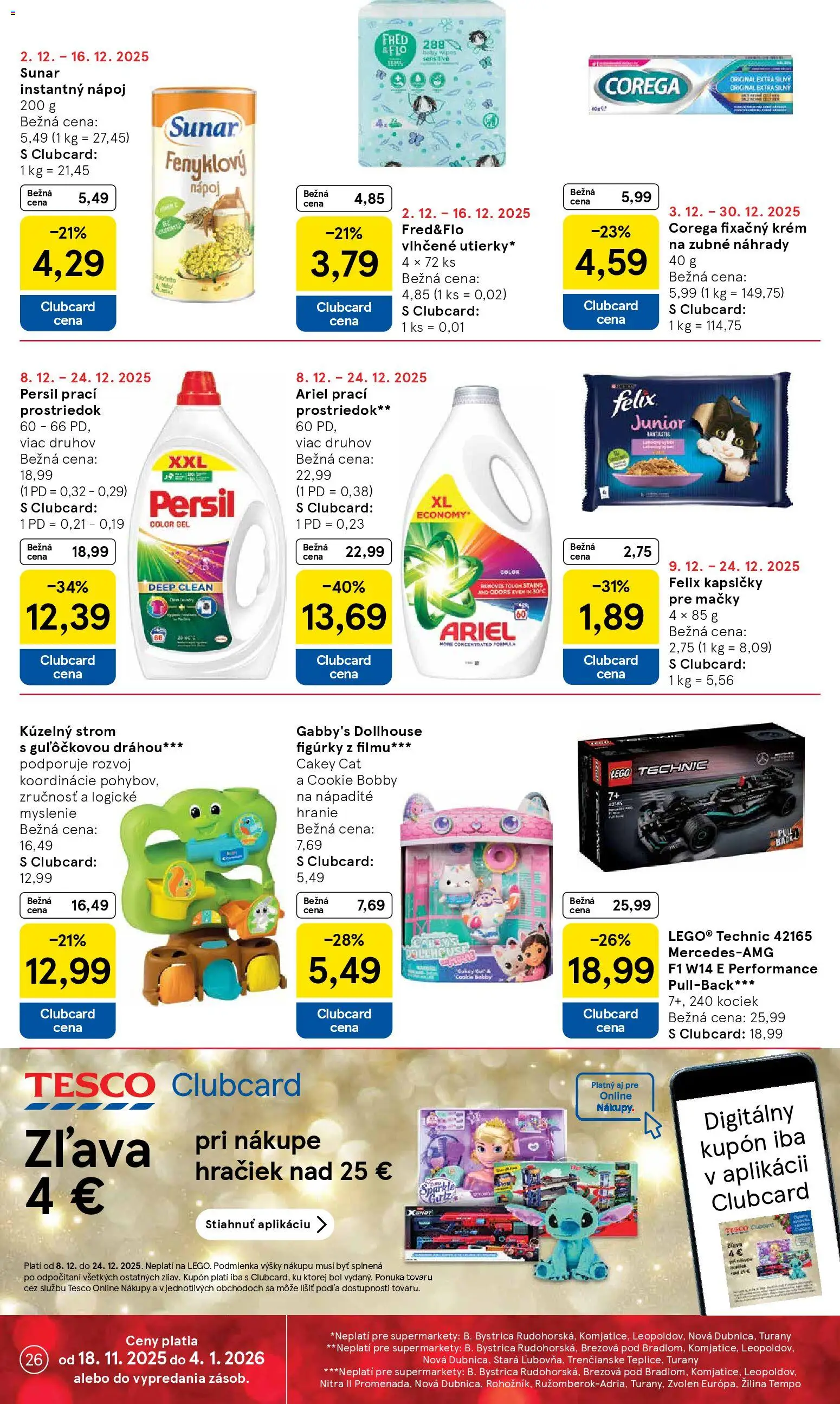 Nové Tesco akcie – leták je platný od 08.12.2025 | Strana: 26 | Produkty: Felix, Persil, Krém, Ariel