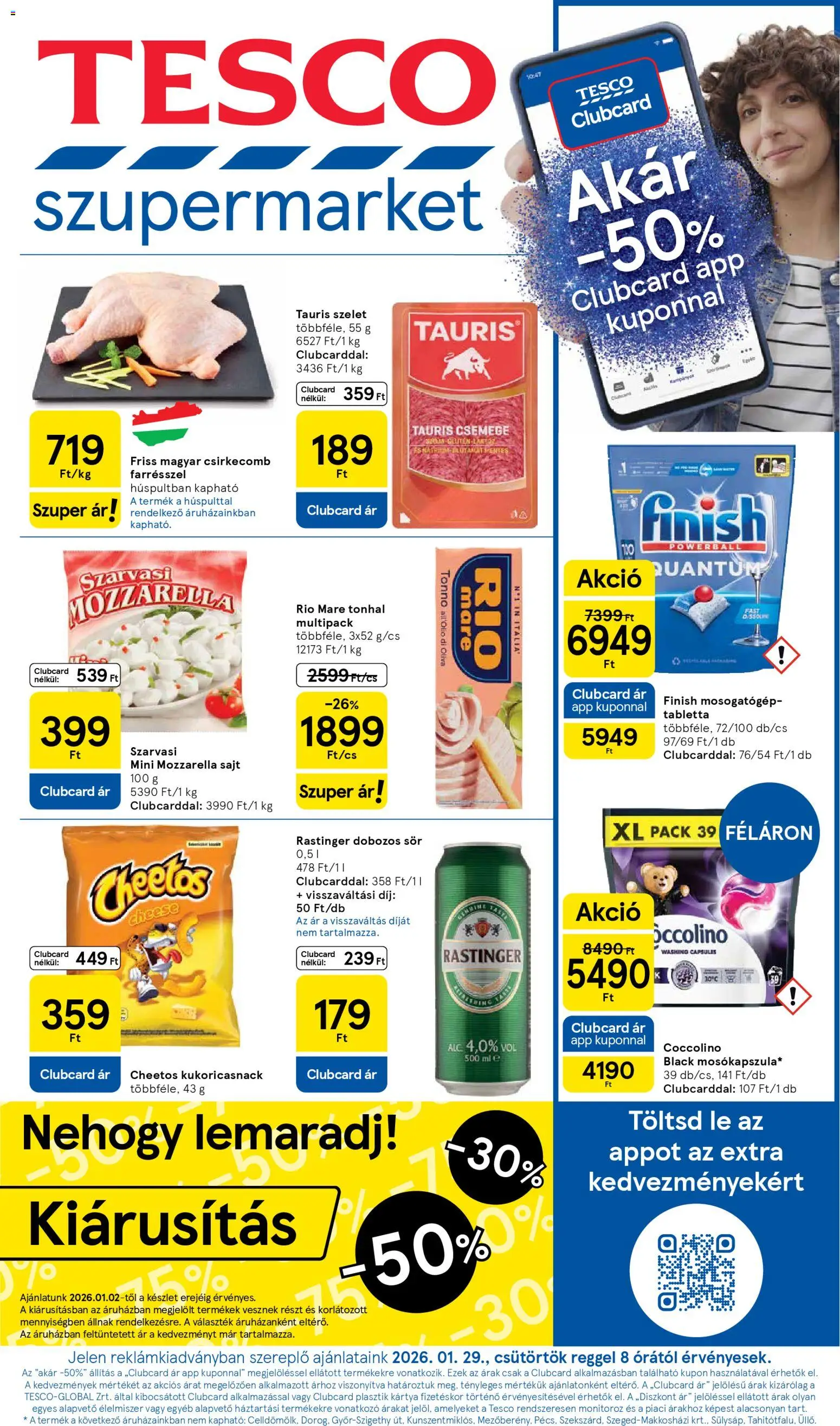 Tesco akciós ujság - amely érvényes a következő dátumtól: 29.01.2026 | Oldal: 1 | Termékek: Tonhal, Cheetos, Dobozos sör, Sör