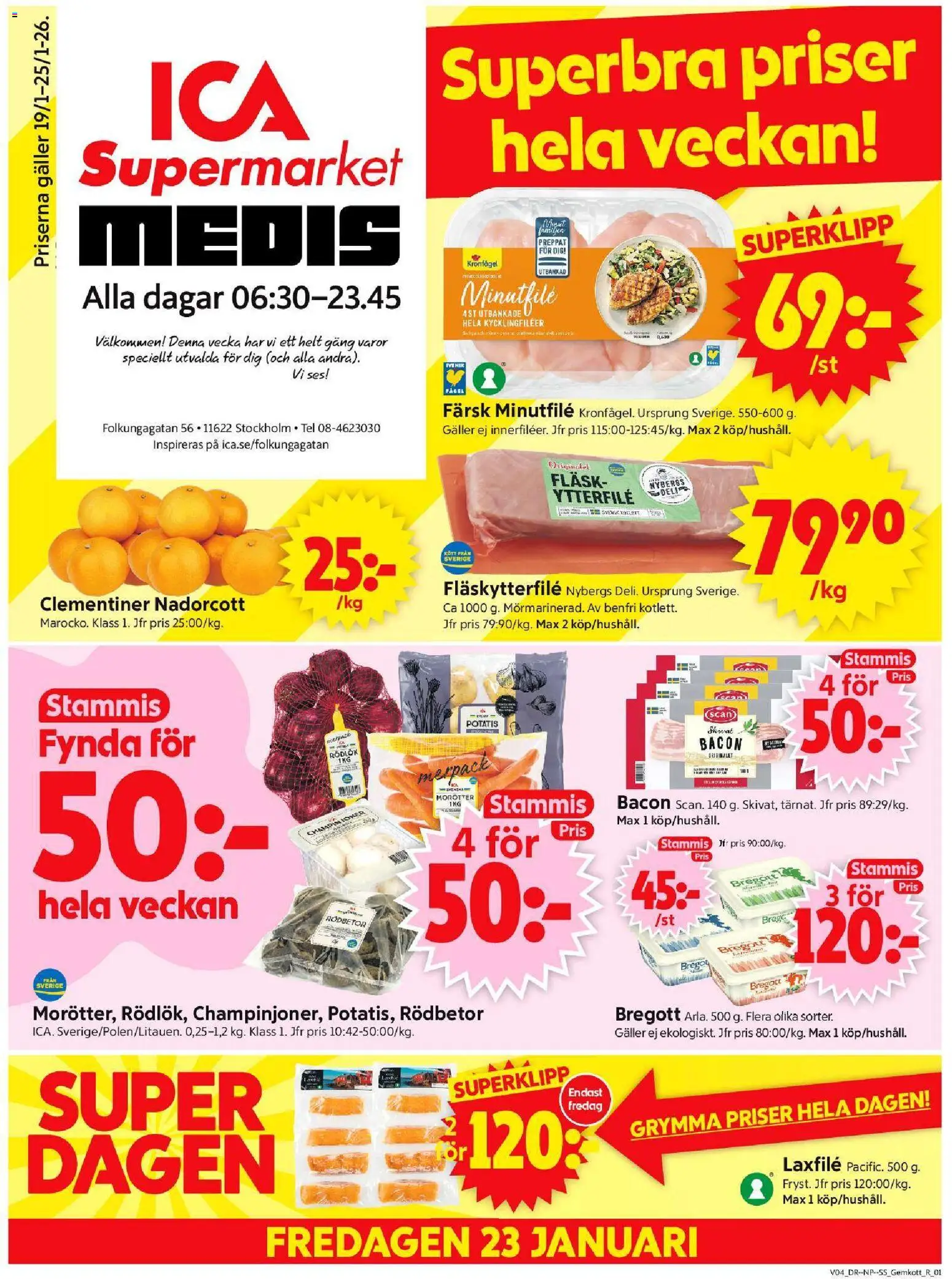 ICA Supermarket reklamblad aktuell från 19.01.2026 | Sida: 1 | Produkter: Fläskytterfilé, Rödlök, Fläsk, Potatis