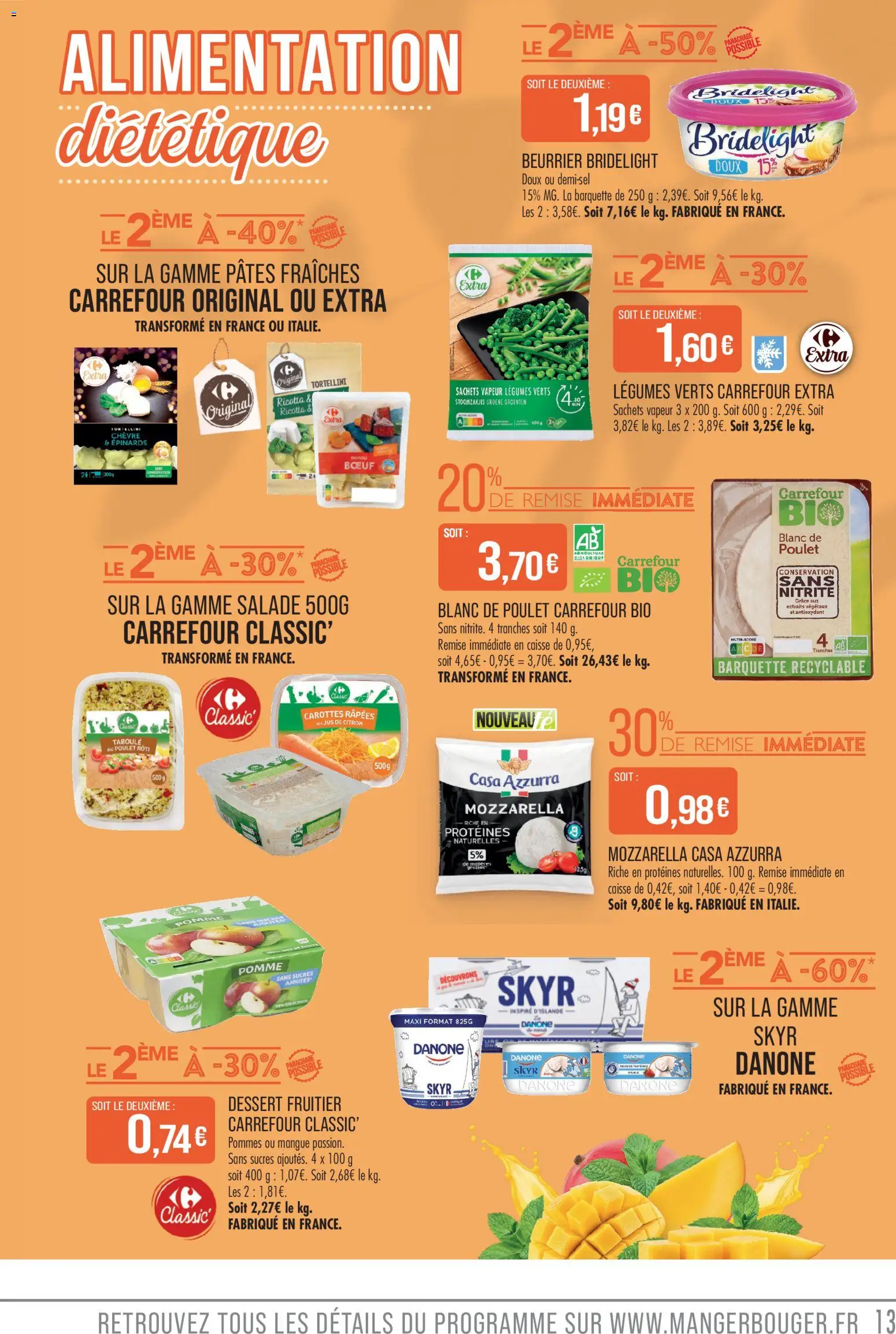 {H1} | Page: 13 | Produits: Salade, Mozzarella, Jus, Skyr