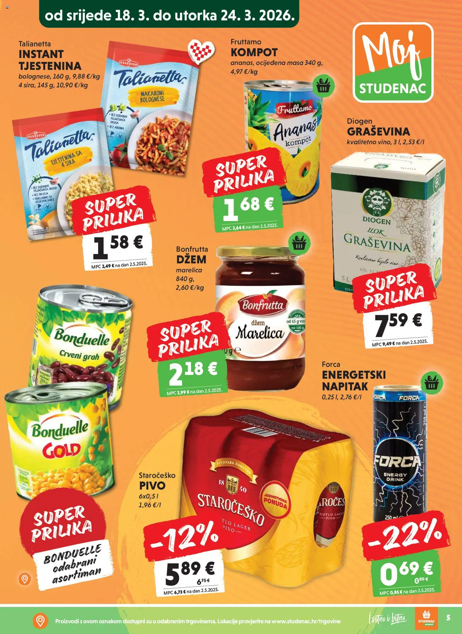 Studenac katalog | vrijedi od 18.03.2026 | Stranica: 5 | Proizvodi: Grah, Vino, Ananas, Tjestenina