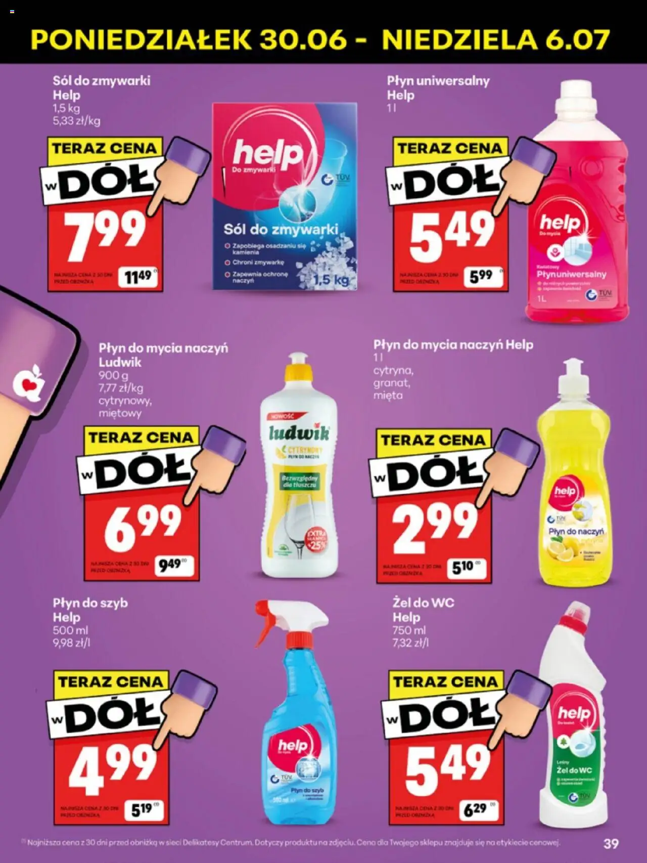 Delikatesy Centrum Gazetka - Sklepy Własne od 30.06.2025 | Strona: 39 | Produkty: Cleaner, Sól do zmywarki, Sól, Płyn do mycia naczyń