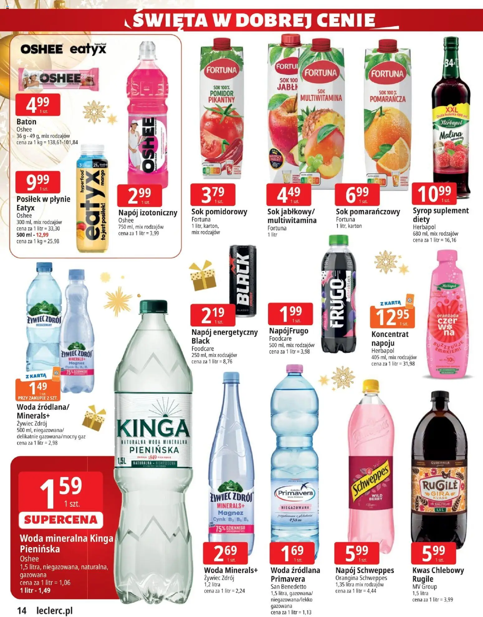 E.Leclerc Gazetka - Zielona Góra od 02.12.2025 | Strona: 14 | Produkty: Karta, Woda źródlana, Baton, Woda