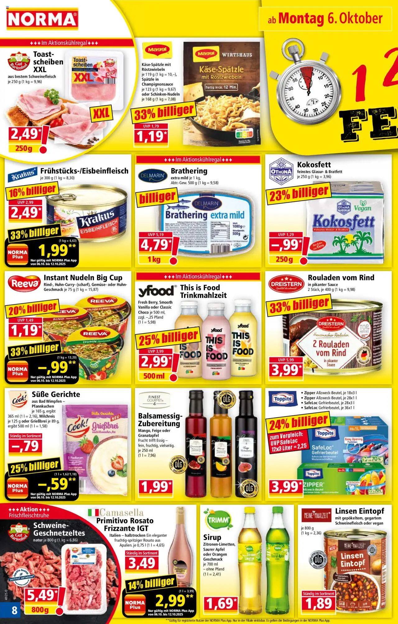Norma Prospekt 	 – gültig ab 06.10.2025 | Seite: 8 | Produkte: Maggi, Toast, Essig, Pfannkuchen