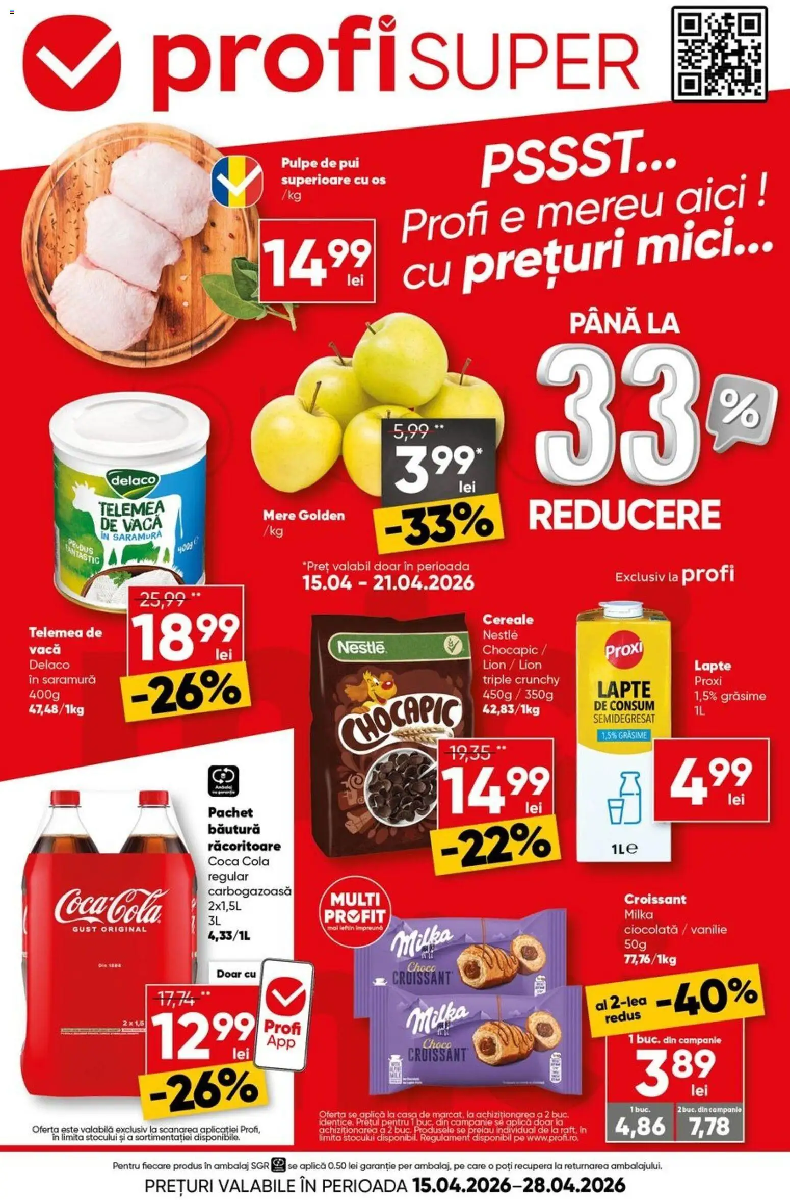 Noul catalog Profi – valabil de la 15.04.2026 | Pagină: 1 | Produse: Light Kedi Konservesi, Amerikan servis, Lapte, Mere