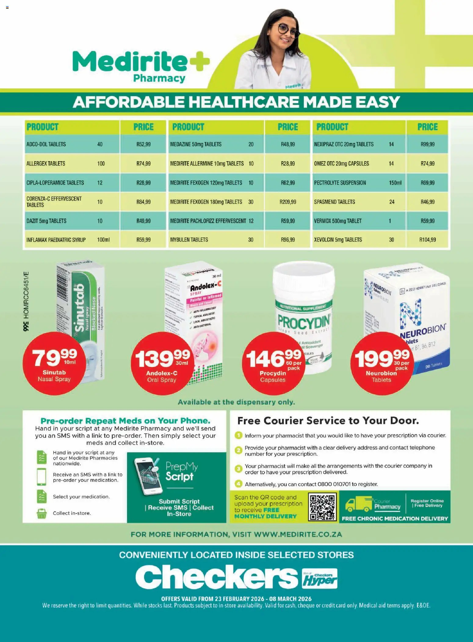 New Checkers catalogue – valid from 23.02.2026 | Page: 4 | Products: Tablet, Syrup, Nasal spray