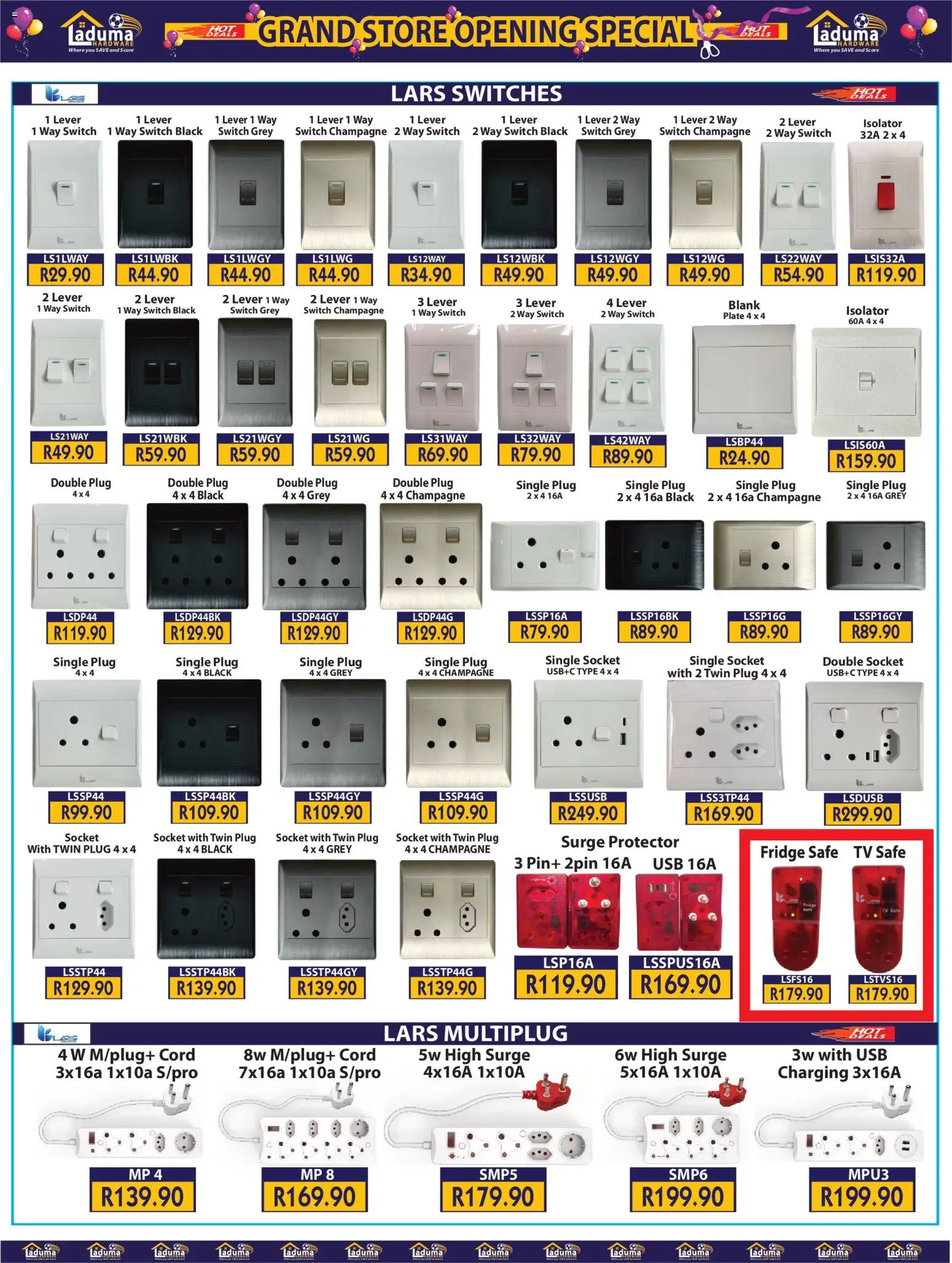 New Laduma Hardware catalogue – valid from 26.03.2026 | Page: 7 | Products: Plate, TV, Fridge, Switch