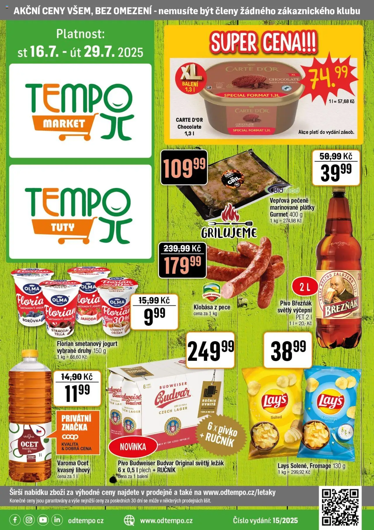 Tempo leták - Tuty od 16.07.2025 | Strana: 1 | Produkty: Klobása, Plech, Lay's, Carte d'or