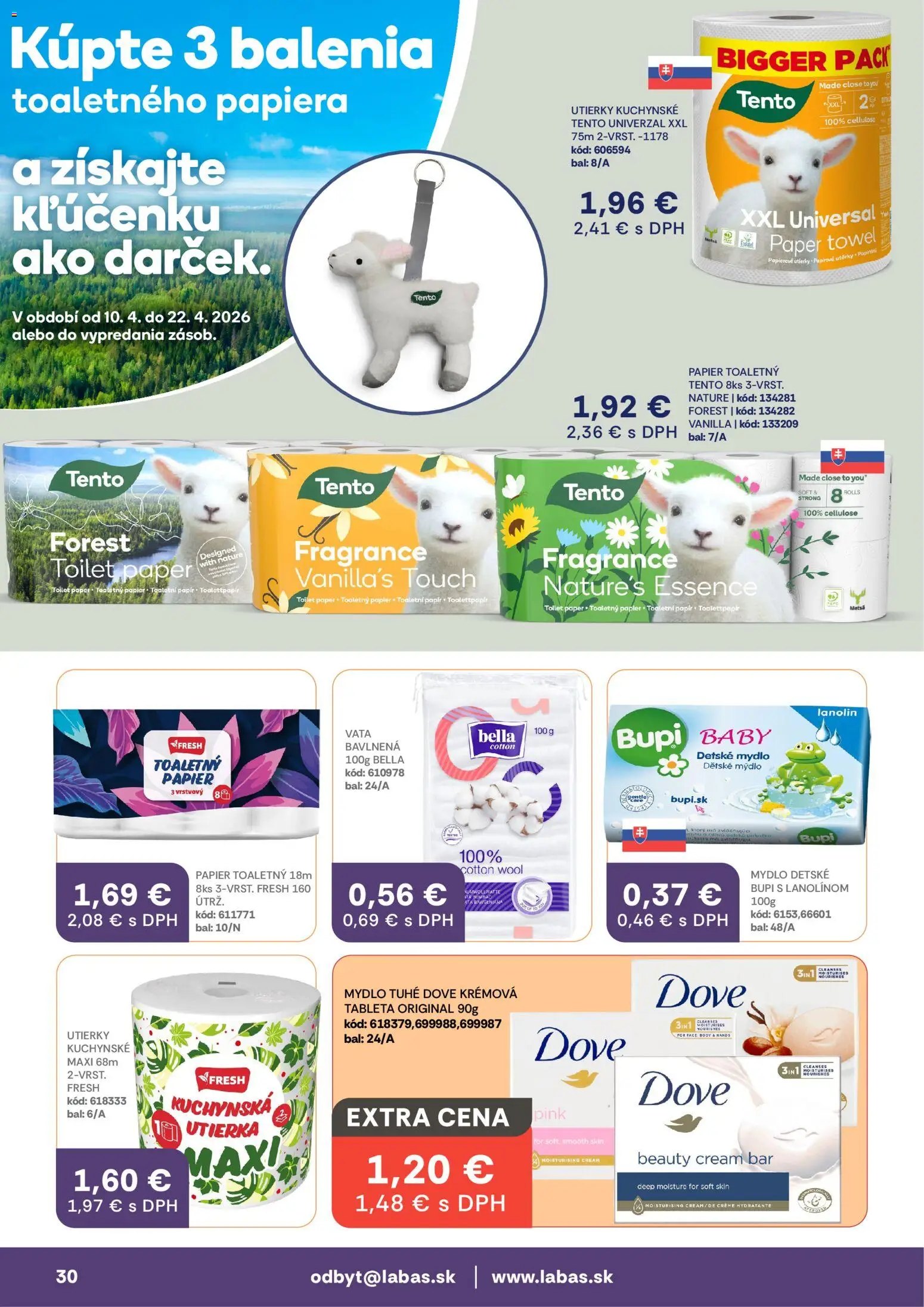 Nové Labaš akcie – leták je platný od 24.04.2026 | Strana: 30 | Produkty: Toaletný papier, Mydlo