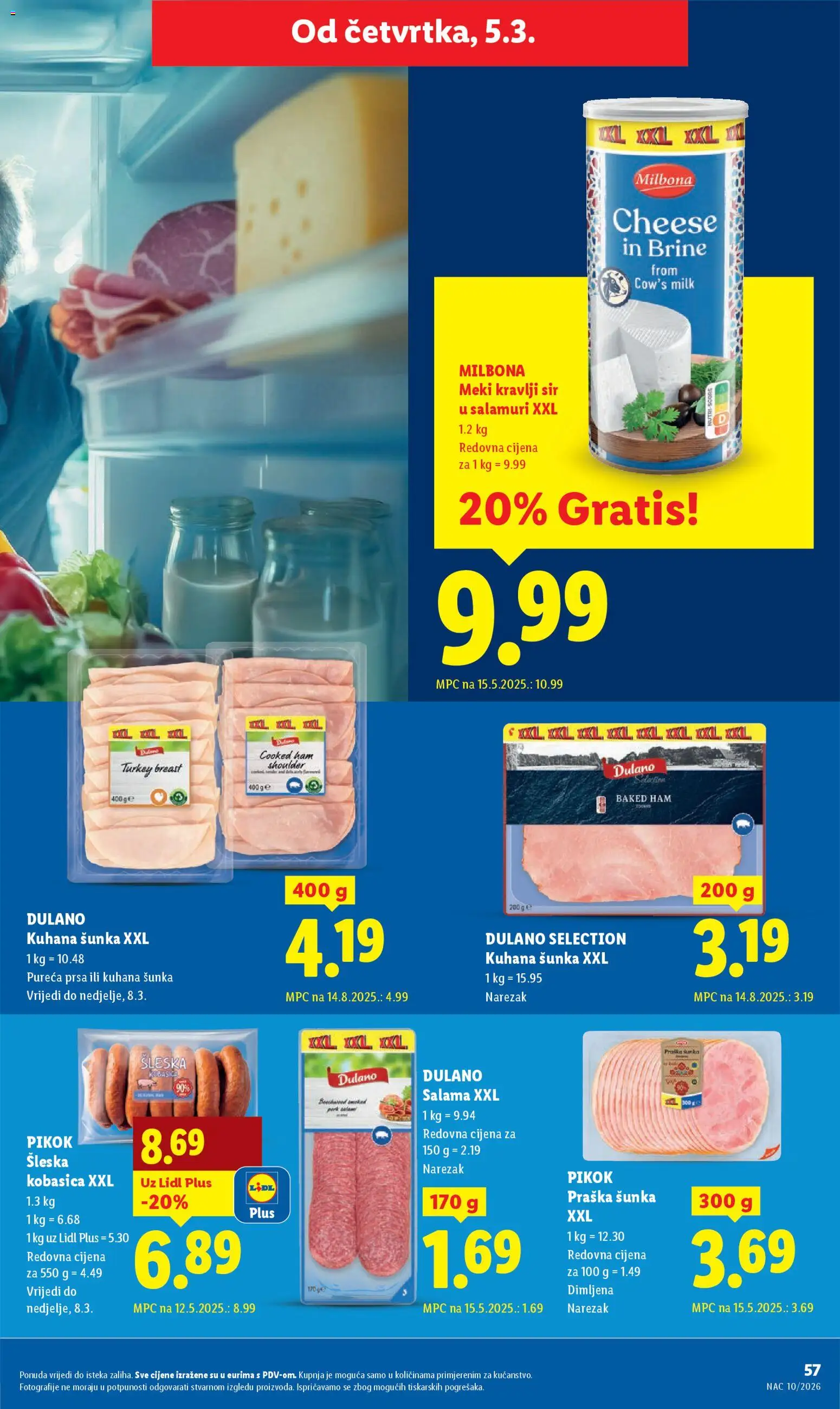 Lidl katalog | vrijedi od 02.03.2026 | Stranica: 57 | Proizvodi: Sir, Salama, Šunka, Kobasica