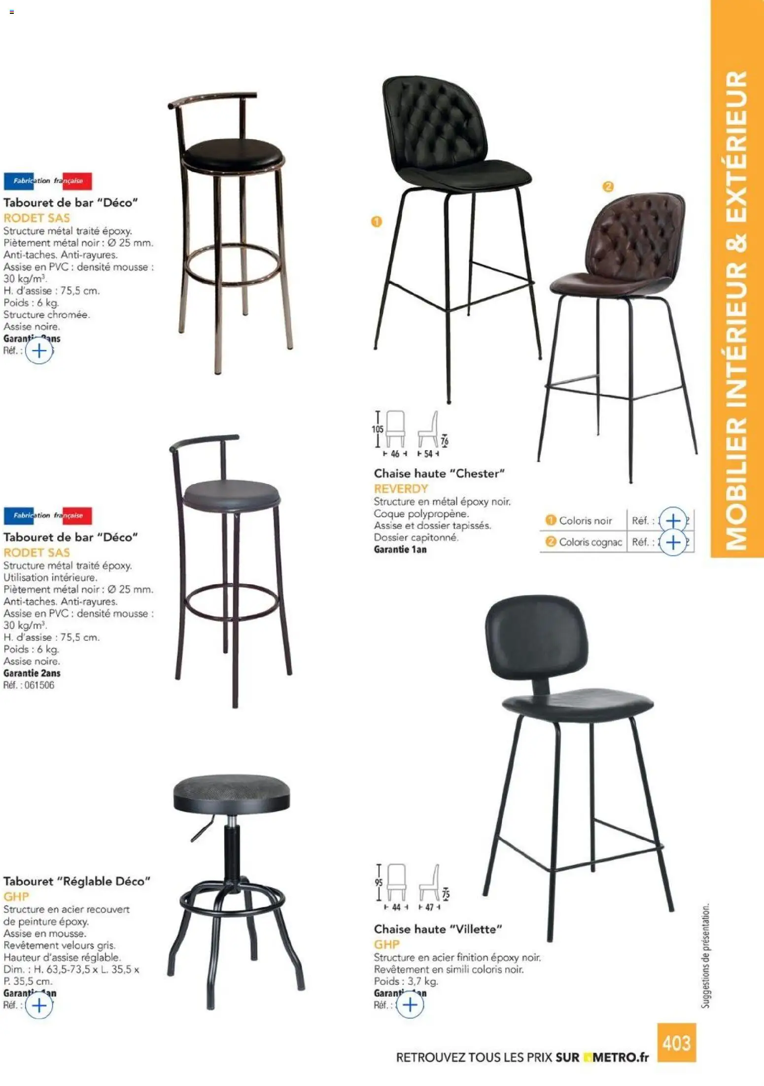 {H1} | Page: 403 | Produits: Poids, Cognac, Tabouret de bar, Chaise
