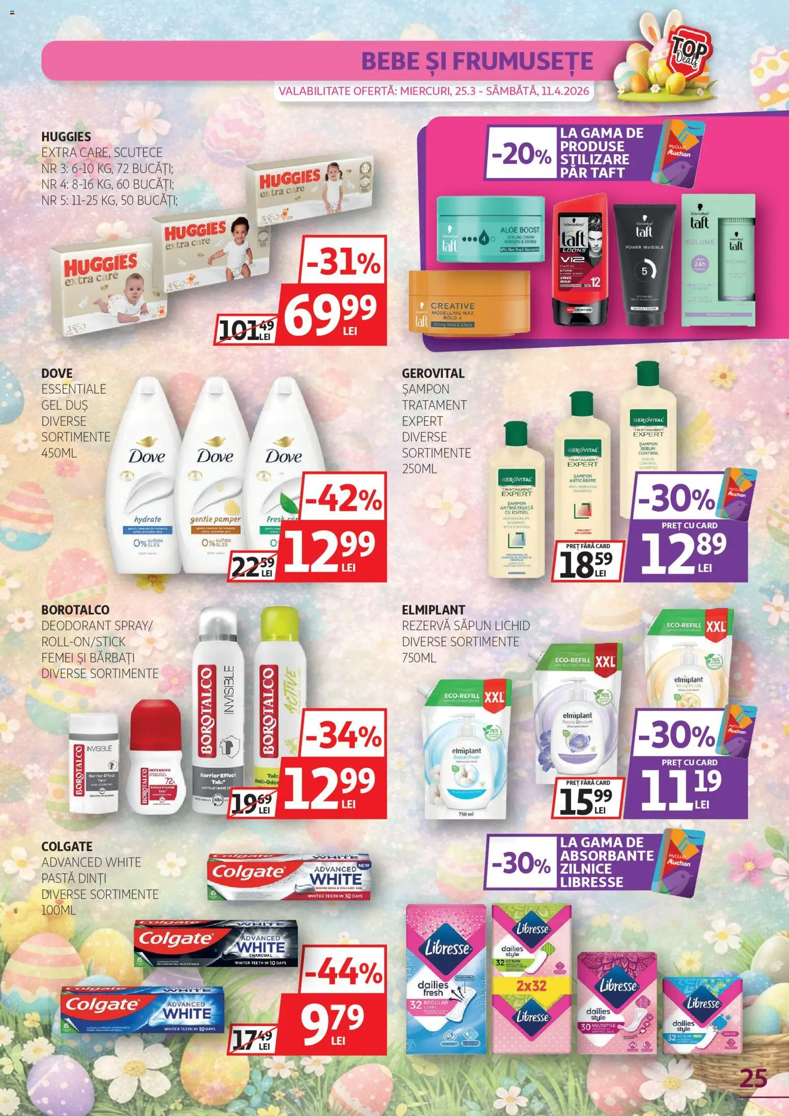 Noul catalog Auchan – valabil de la 25.03.2026 | Pagină: 25 | Produse: Săpun, Deodorant, Rezervă săpun, Scutece