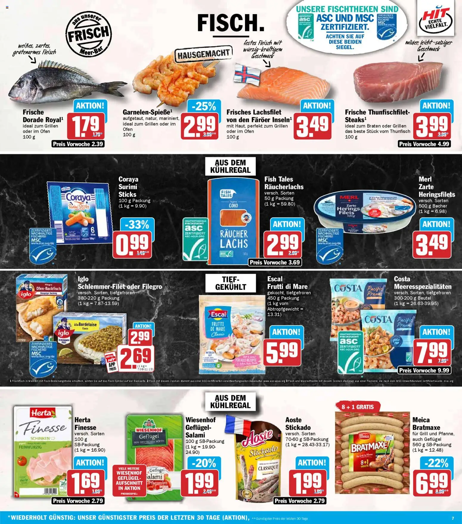HIT Prospekt 	 – gültig ab 27.04.2026 | Seite: 7 | Produkte: Iglo, Meica, Räucherlachs, Salami