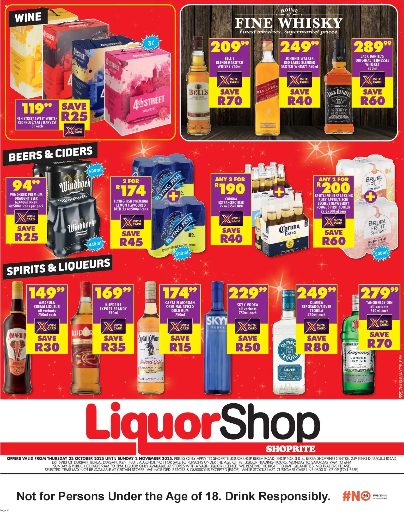 New Shoprite catalogue – valid from 23.10.2025 | Page: 2 | Products: Cooler, Whiskey, Fruit, Lemon