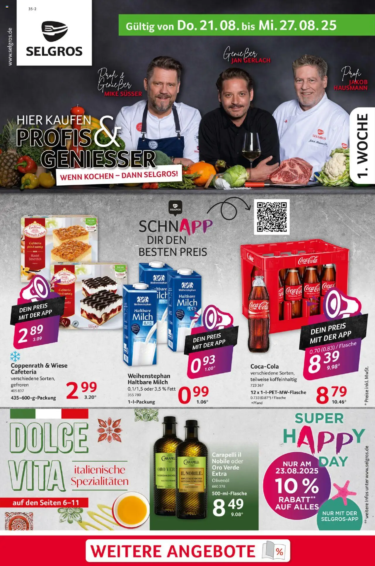 Selgros Prospekt 	 - gültig ab dem 21.08.2025 | Seite: 1 | Produkte: Coca cola, Cola, Milch, Haltbare milch