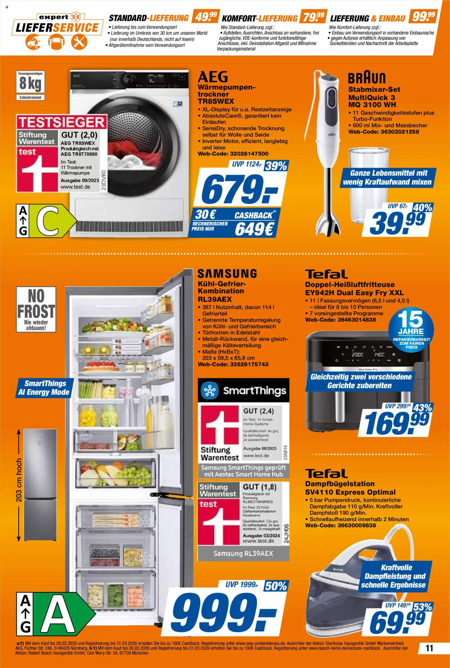 Expert  Aktuelle Beilage – gültig ab 20.02.2026 | Seite: 11 | Produkte: Bosch, AEG, Trockner, Samsung