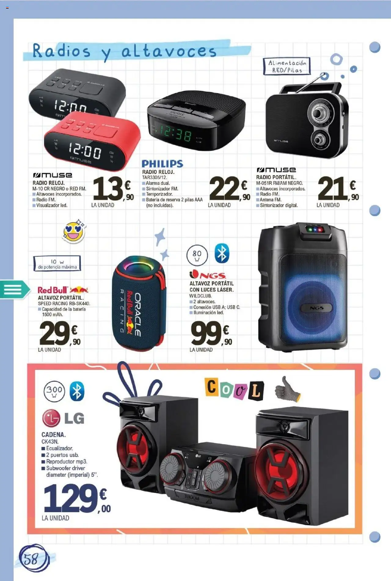 E.Leclerc folleto │ válido desde el 11.08.2025 | Página: 58 | Productos: Altavoces, Radio, USB, Galette de chaise