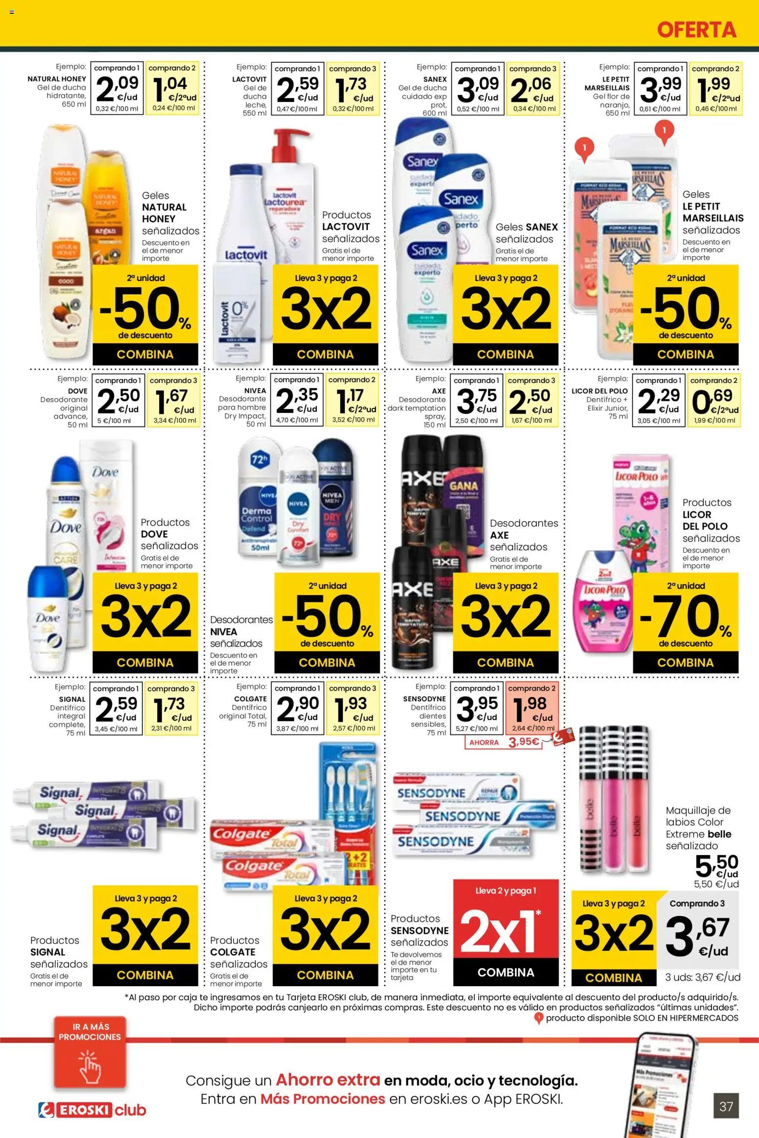 Eroski - 3x2  │ válido desde el 30.10.2025 | Página: 37 | Productos: Maquillaje, Licor, Desodorante, Caja