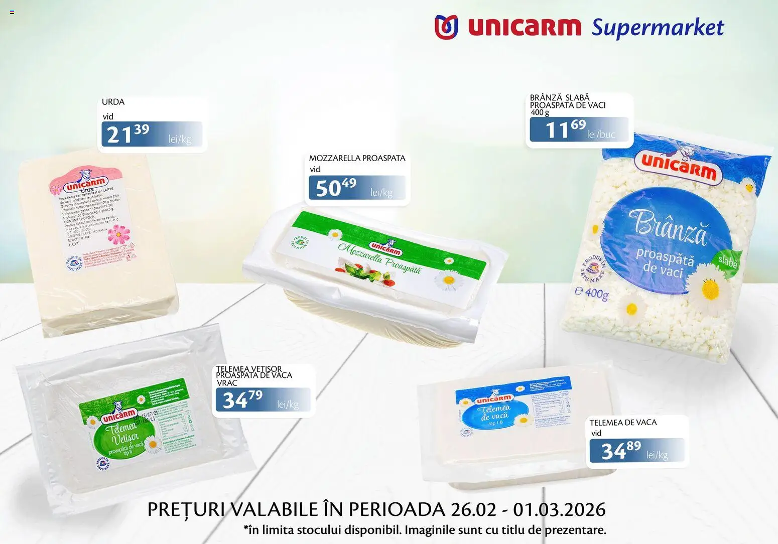Noul catalog Unicarm – valabil de la 26.02.2026 | Pagină: 4 | Produse: Mozzarella, Lapte, Brânză