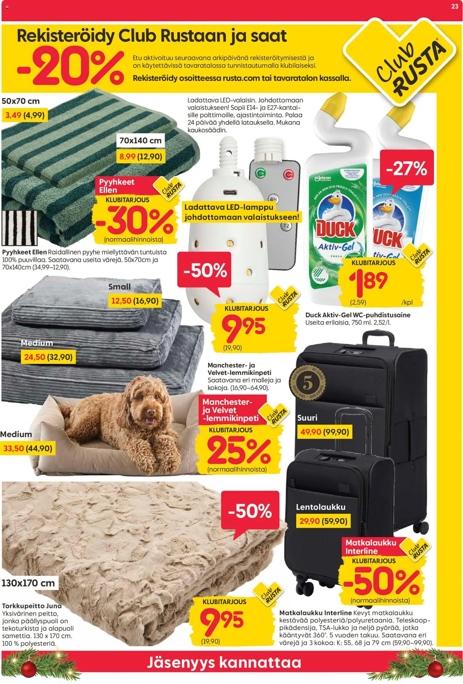 Rusta tarjoukset – voimassa 01.12.2025 alkaen | Sivu: 23 | Tuotteet: Pyyhe, Pyyhkeet, Matkalaukku