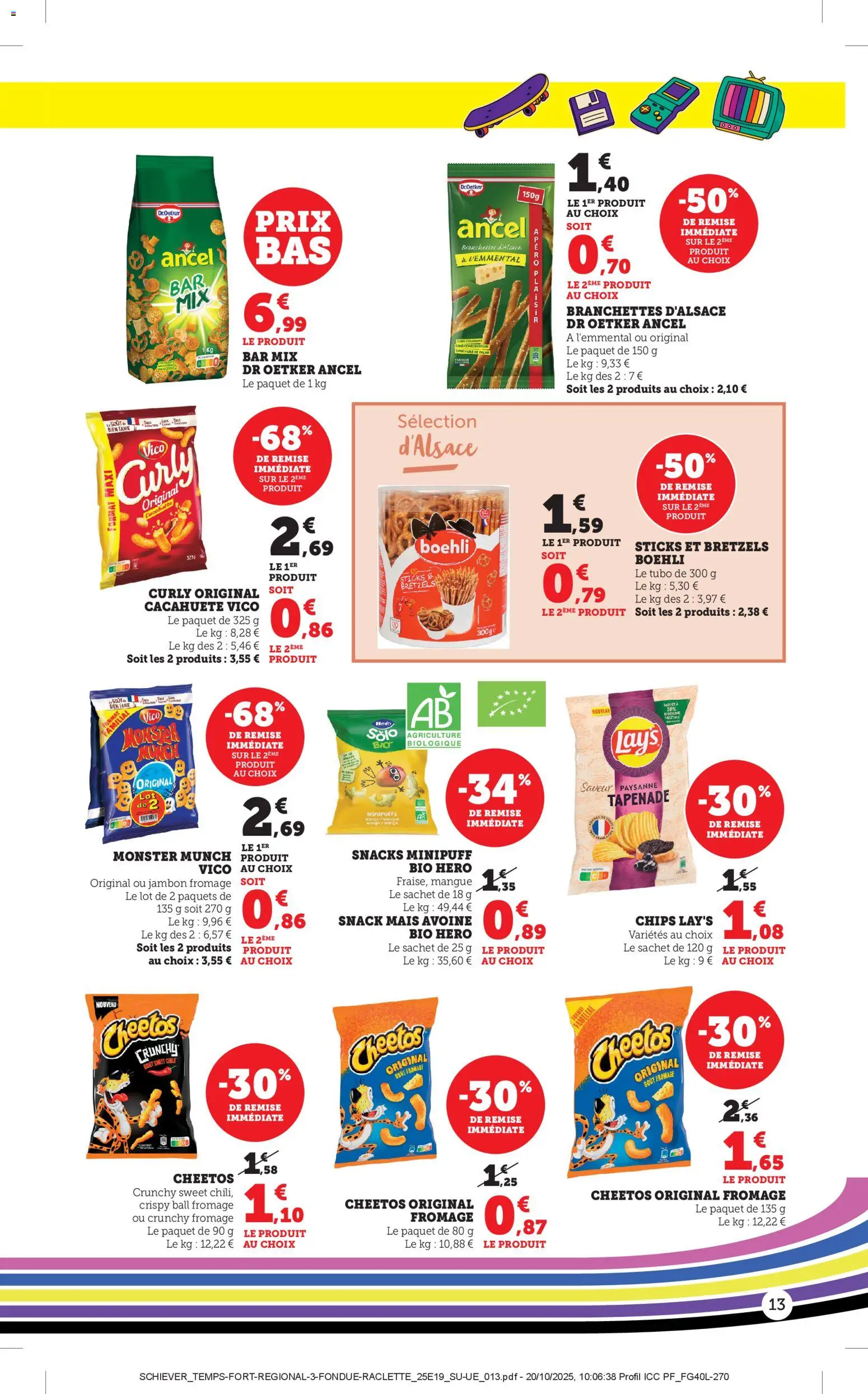 {H1} | Page: 13 | Produits: Mais, Fromage, Jambon, Chips