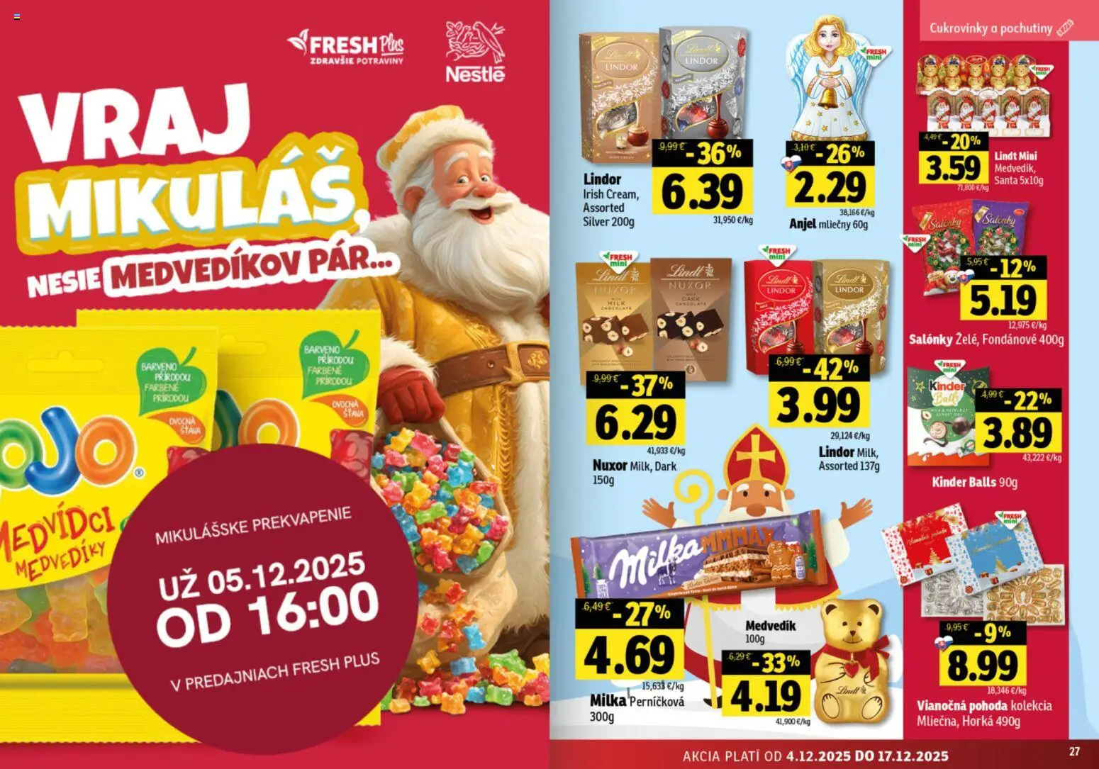 Nové Fresh akcie – leták je platný od 04.12.2025 | Strana: 14 | Produkty: Lindor, Lindt, Kinder, Milka