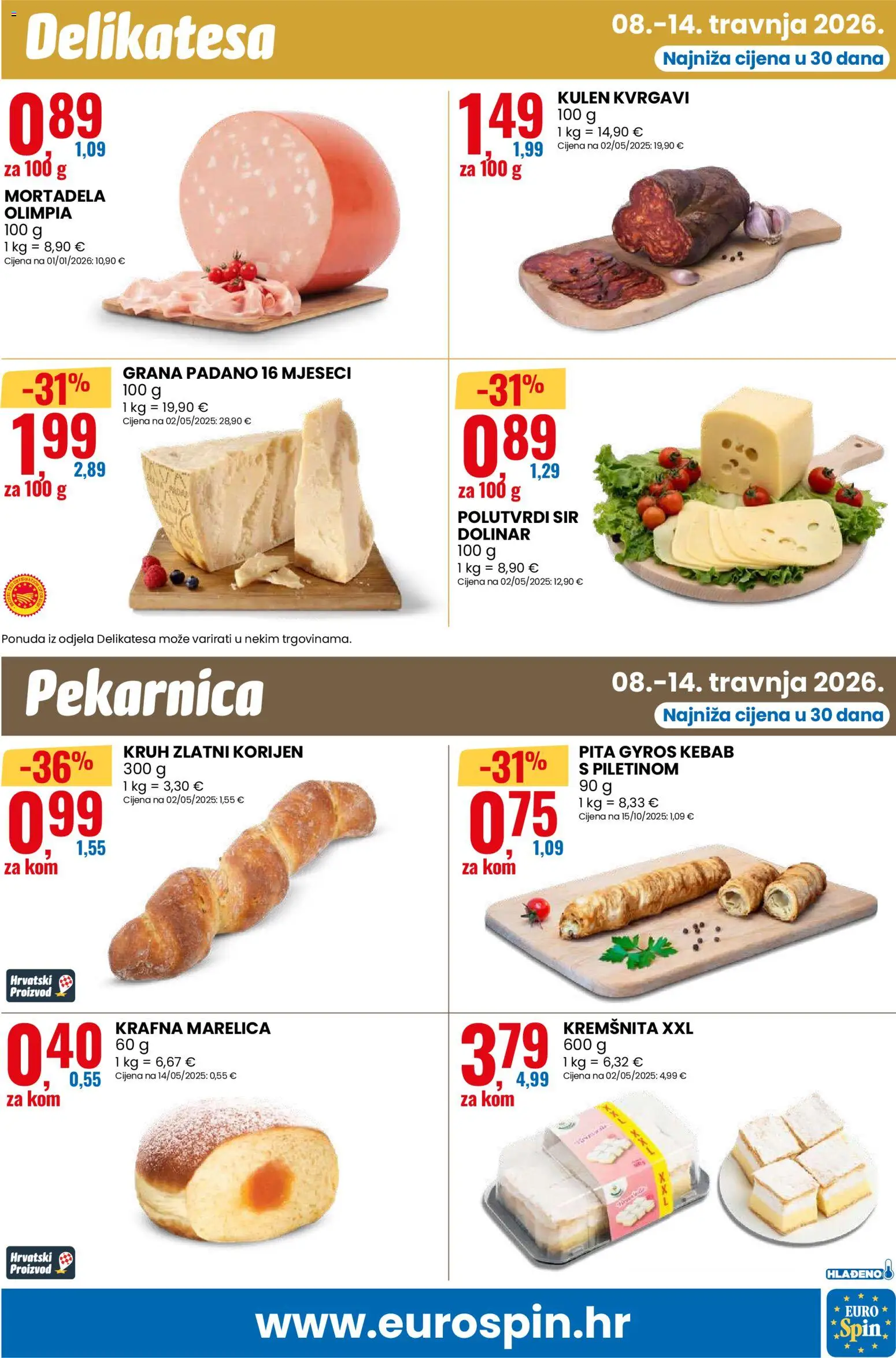 Eurospin katalog | vrijedi od 08.04.2026 | Stranica: 9 | Proizvodi: Grana Padano, Sir, Pita, Kulen