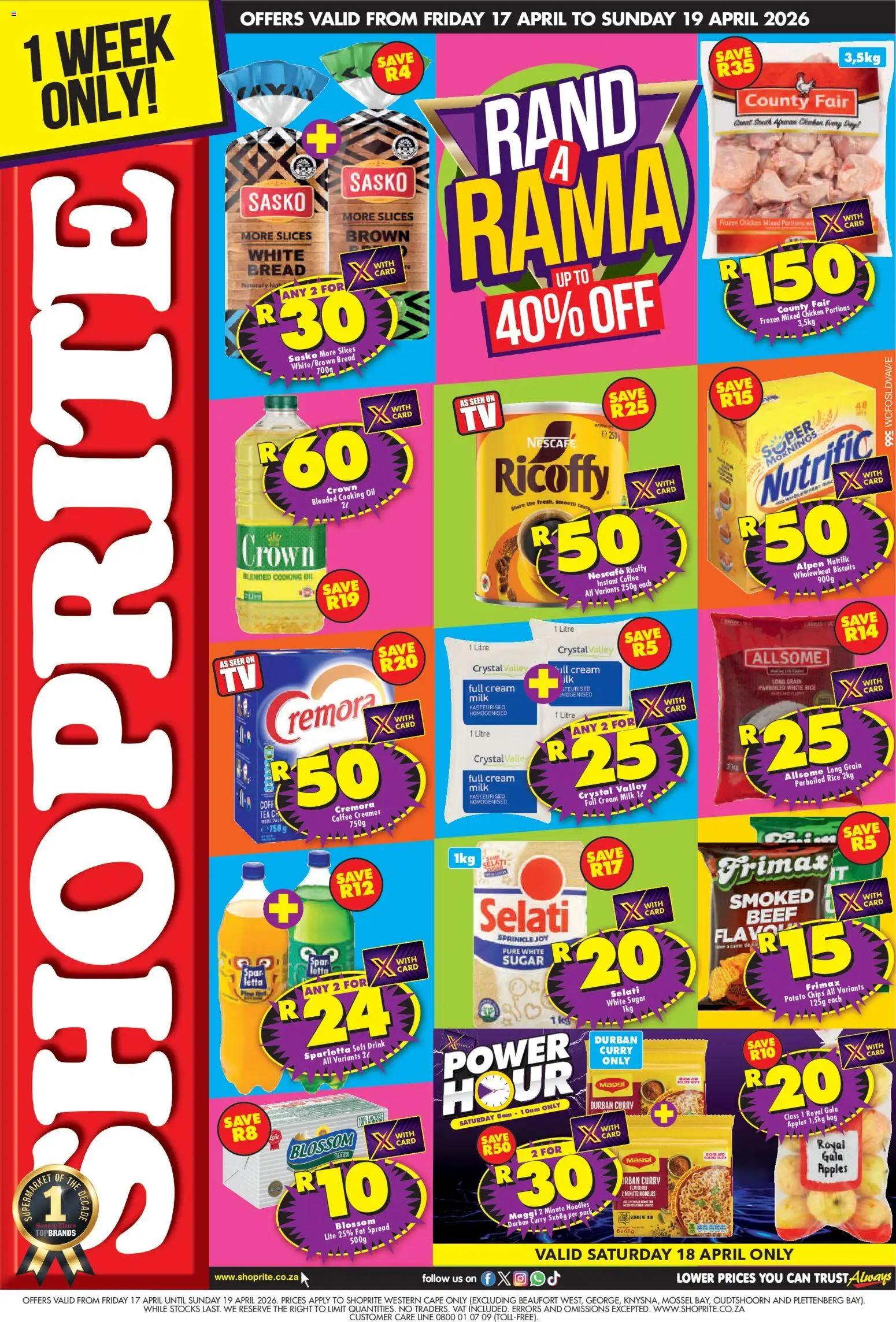 New Shoprite catalogue – valid from 17.04.2026 | Page: 1 | Products: Bag, Chicken, Rice, Cream