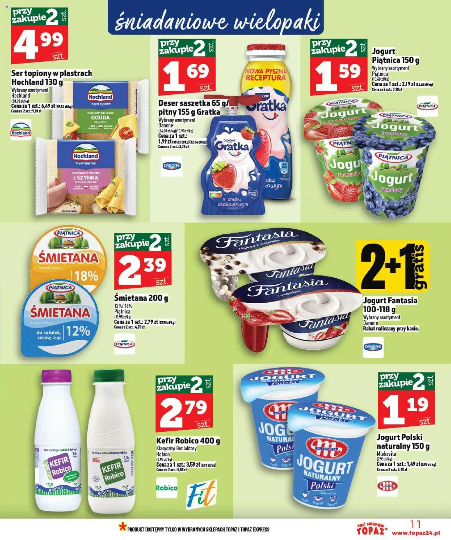 Topaz Gazetka MAZ od 02.01.2026 | Strona: 11 | Produkty: Ser topiony w plastrach, Szynka, Jogurt, Śmietana