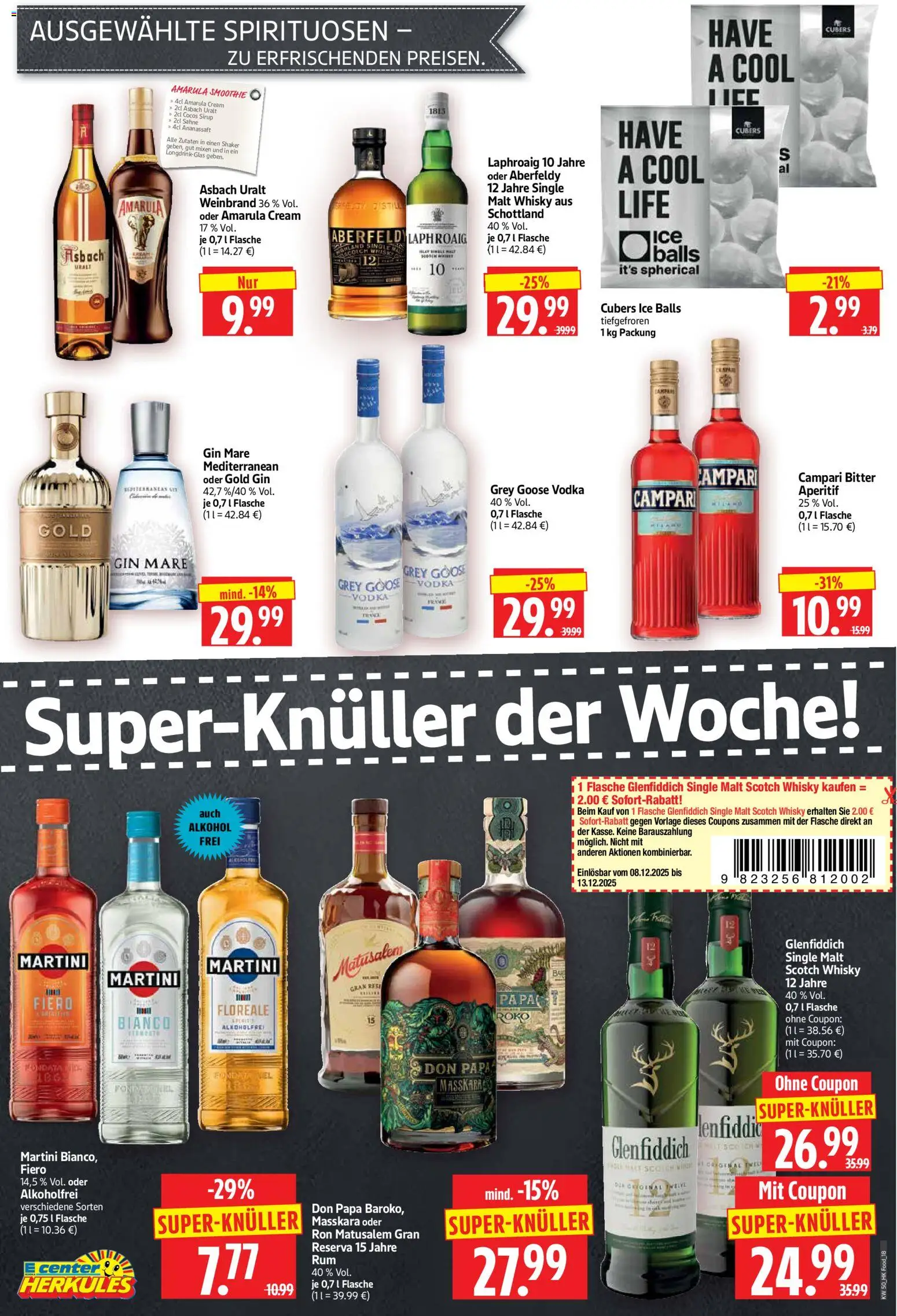 HERKULES Prospekt 	 – gültig ab 08.12.2025 | Seite: 18 | Produkte: Whisky, Gin, Sahne, Asbach