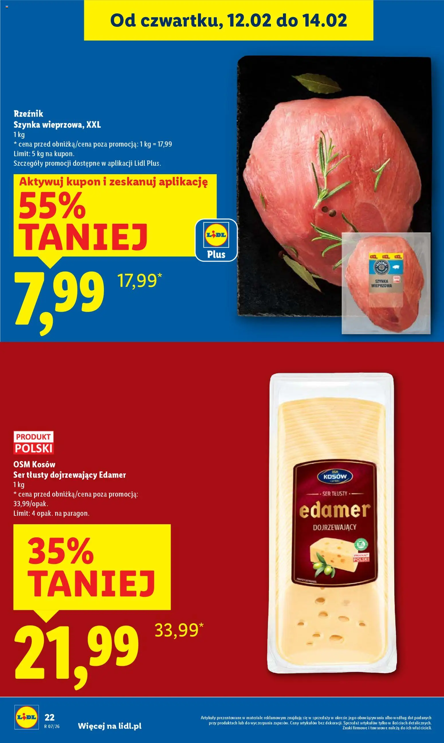 Lidl Gazetka od 12.02.2026 | Strona: 22 | Produkty: Szynka wieprzowa, Szynka, Ser