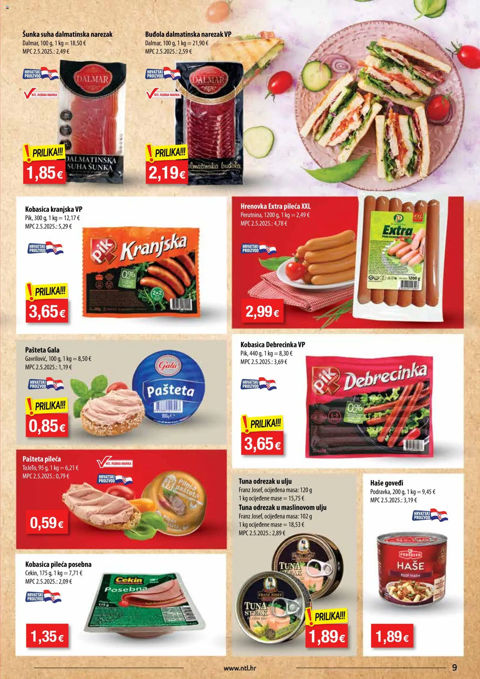 NTL katalog | vrijedi od 22.10.2025 | Stranica: 9 | Proizvodi: Šunka, Narezak, Pašteta, Kobasica