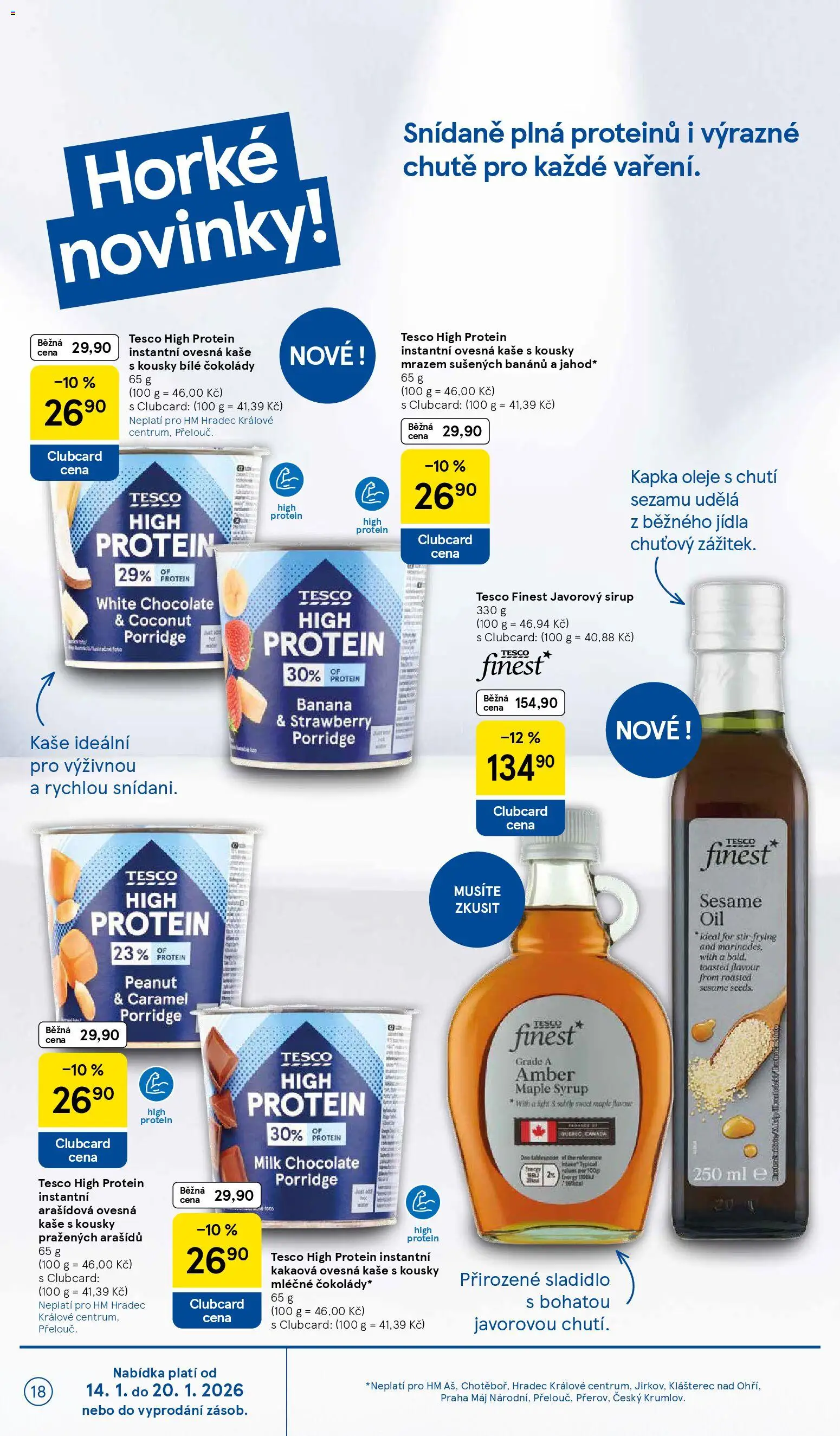 Tesco leták - Hypermarket od 14.01.2026 | Strana: 18 | Produkty: Oleje, Ovesná kaše, Javorový sirup, Sladidlo