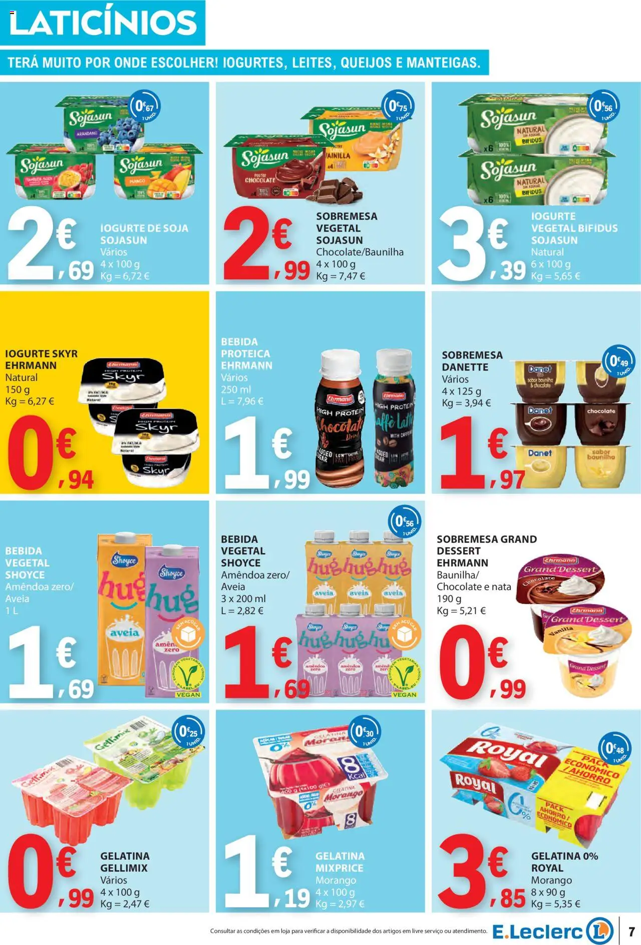 E.Leclerc folheto │ válido de 21.08.2025 | Página: 7 | Produtos: Gelatina, Iogurte, Chocolate, Nata