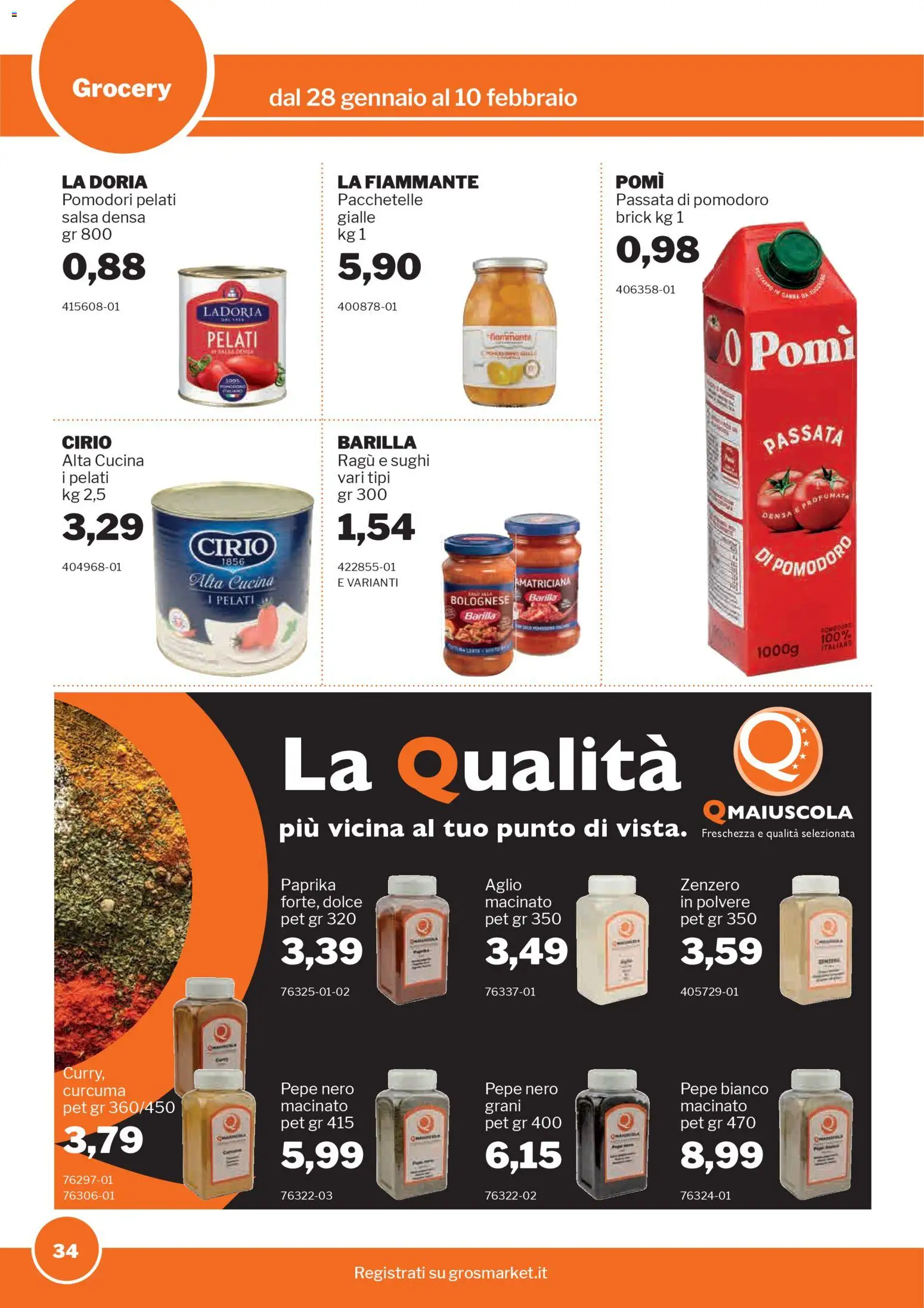 Volantino Sogegross del 28.01.2026 | Pagina: 34 | Prodotti: Pomodoro, Pomodori, Ragú, Macinato